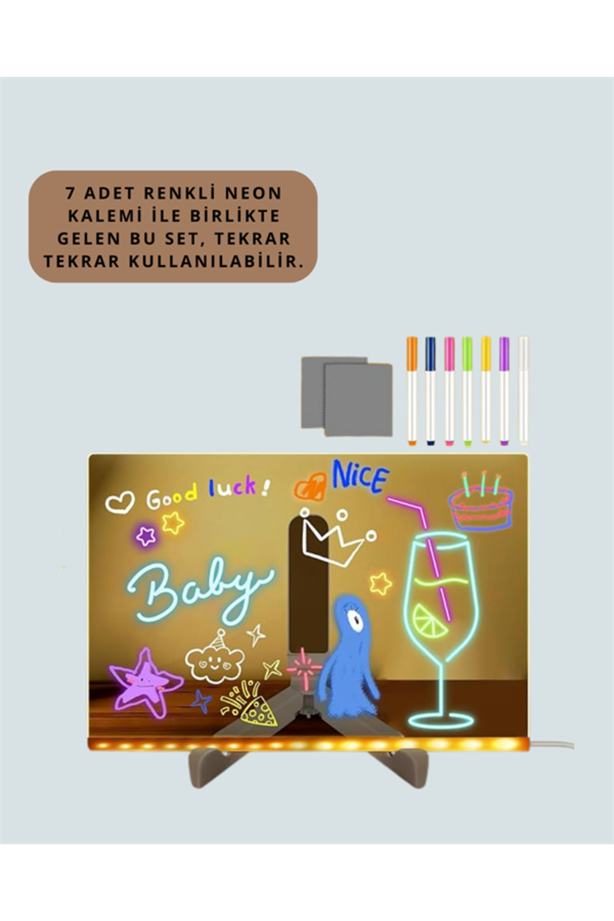 Clevora-Transparent Message Board with Led Lighting – 30X20 Cm, Designed for Neon Effect Writing 3