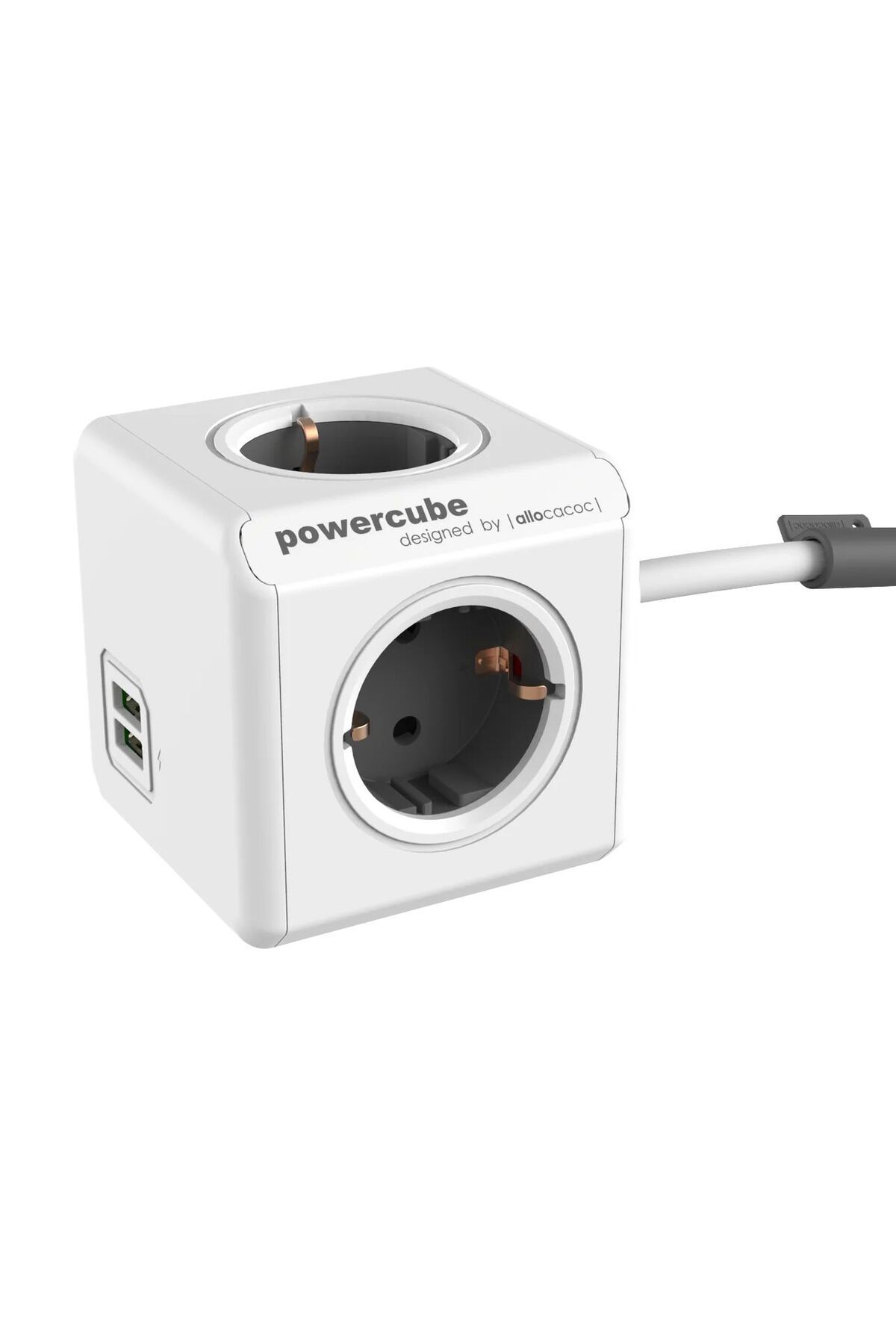 Allocacoc-Cubic extension cord, Powercube by Allocacoc, 2xUSB, 4 sockets, 3m, white/grey 1