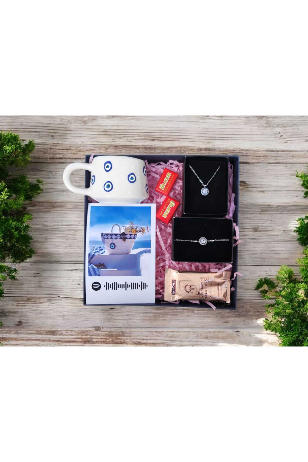 MARMORİ EL YAPIMI NAZAR BON. KUPA KİŞİYE ÖZEL FOTOGRAF NAZAR BONCUĞU KOLYE BİLEKLİK HEDİYE SETİ