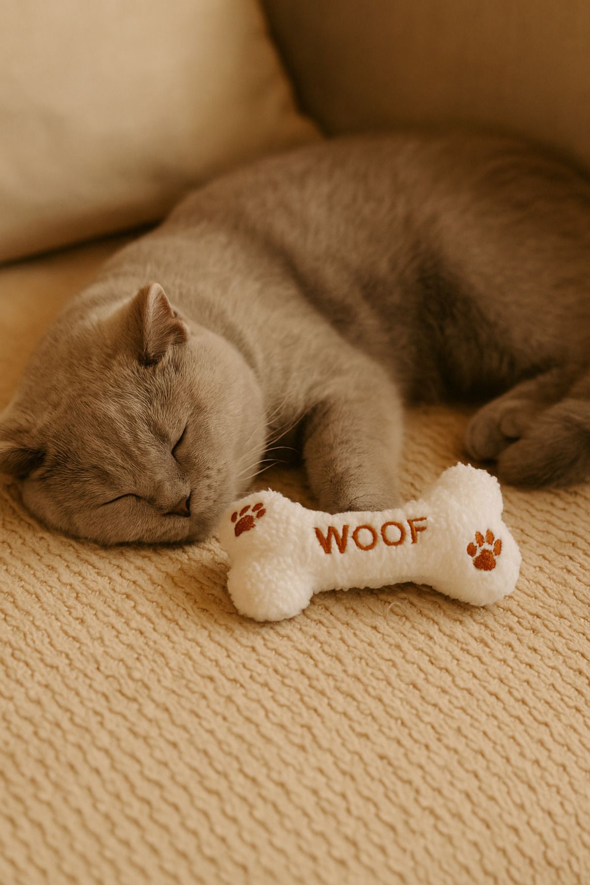 Lazy Paws-Cat Toy Interactive with Catnip and Bell, Stress Reliever, Relaxing Playmate - Plush Bone 4