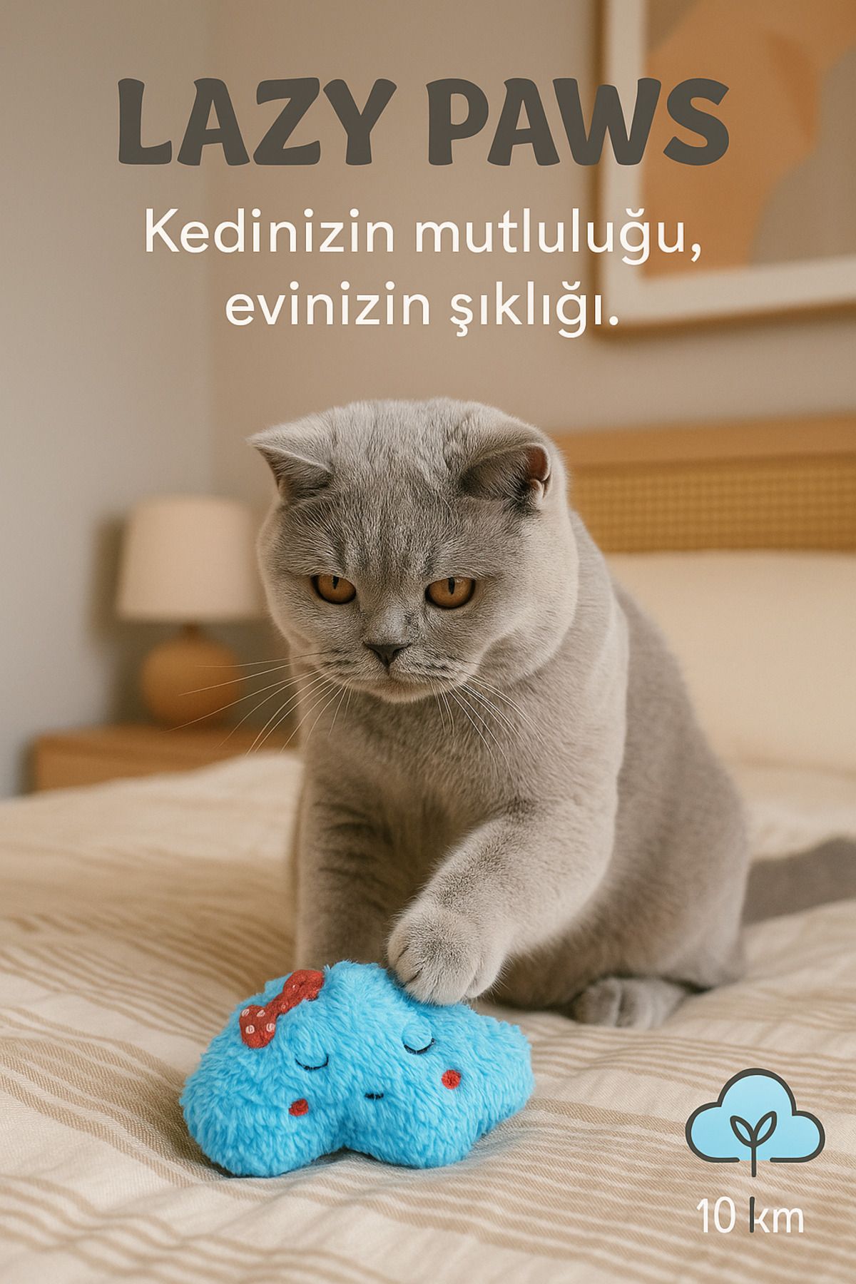 Lazy Paws-Cat Toycatnip and Bell Interactive,Stress Reliever, Relaxing Playmate - Blue Cloud 3