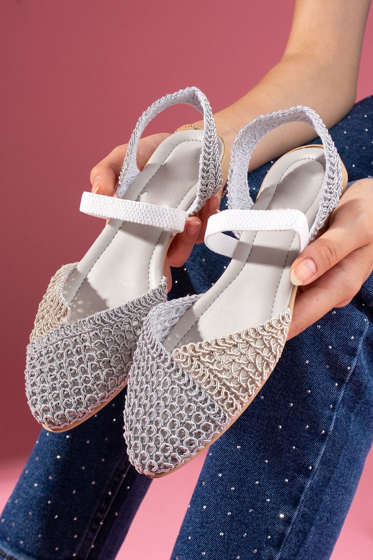 FUGA MODA-Finex Gray Mink Double Color Closed Front Knitwear Knitted Elastic Sandals 4