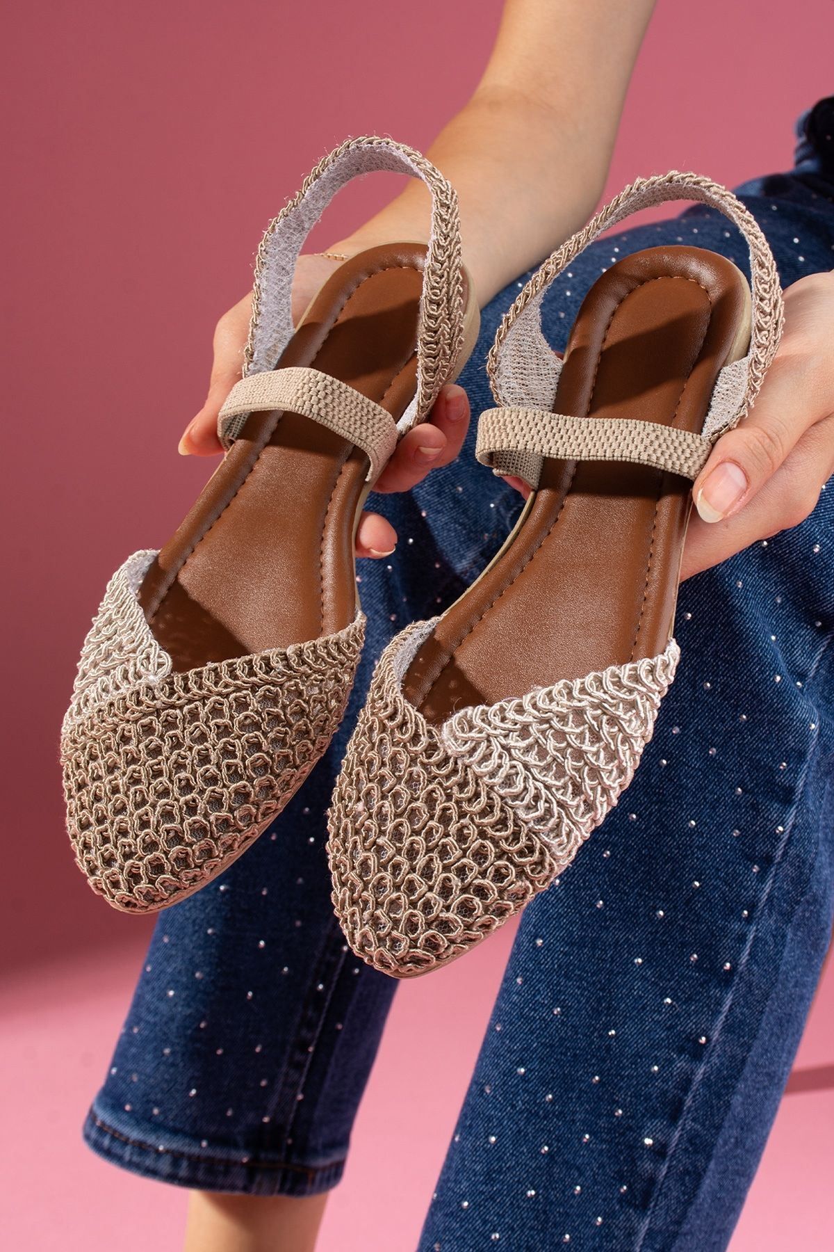 FUGA MODA-Finex Mink Beige Double Color Closed Front Knitwear Knitted Elastic Sandals 4