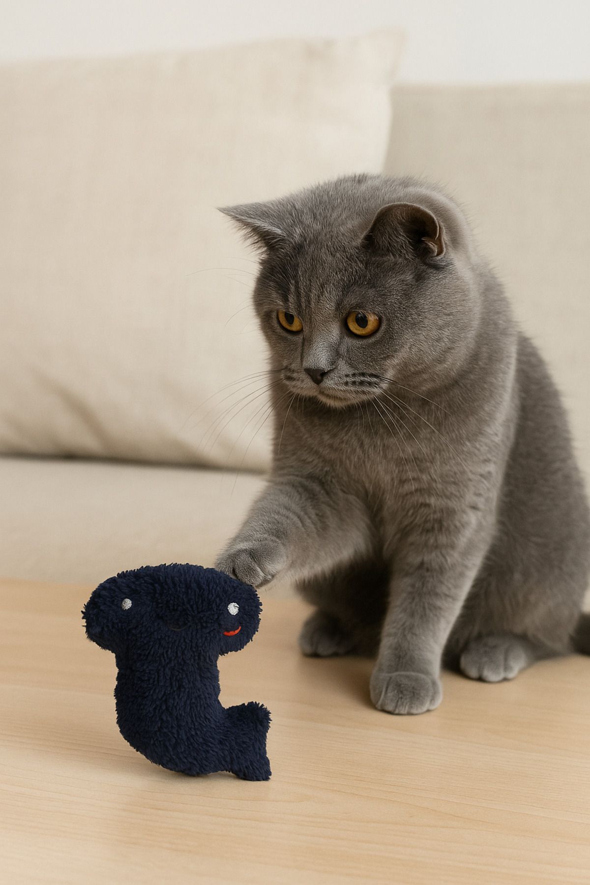 Lazy Paws-Cat Toy with Catnip and Bell, Stress Reliever, Relaxing Playmate - Navy Blue Hammer Head 4