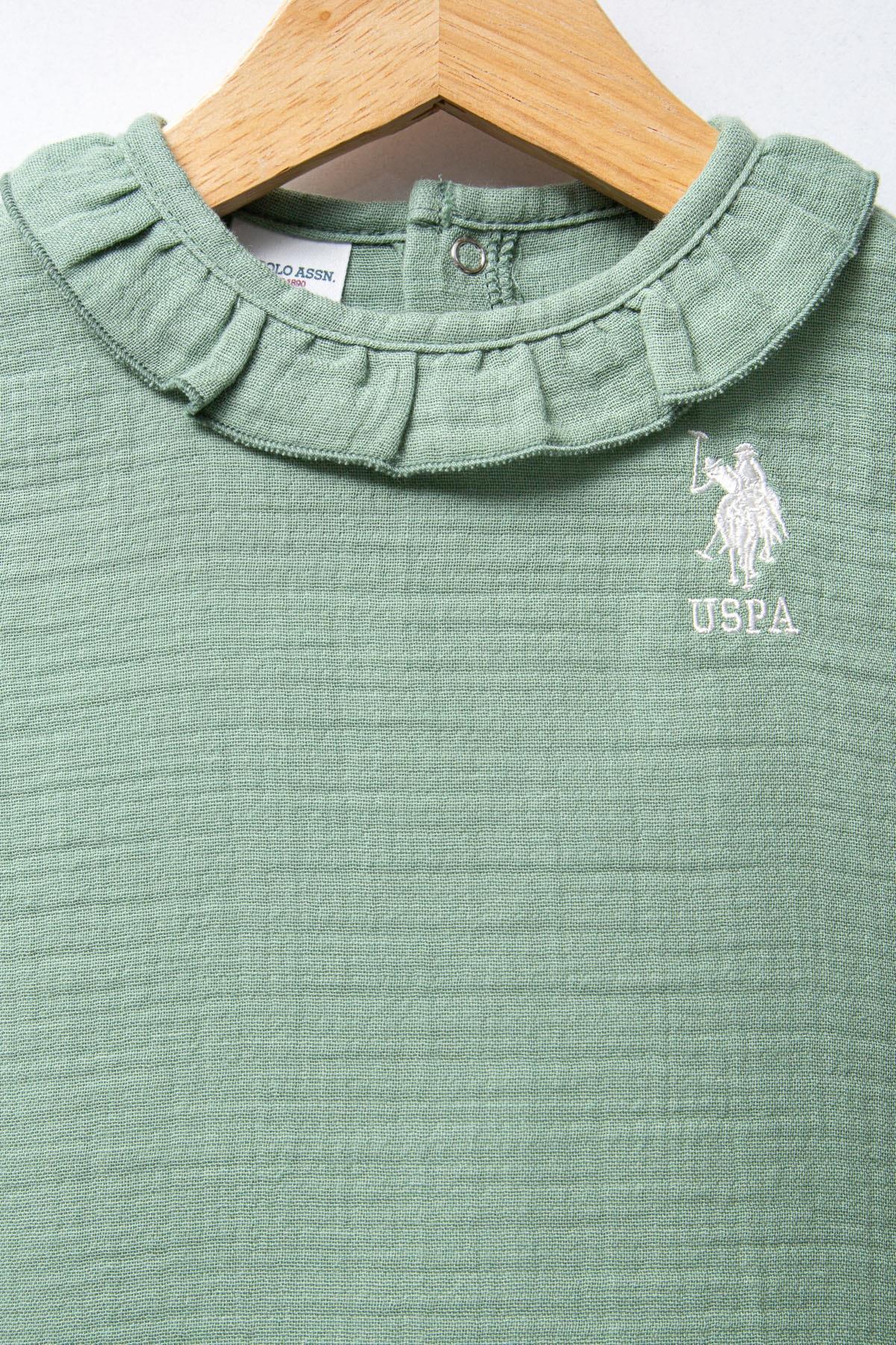 U.S. Polo Assn. U.S. Polo Assn. Müslin Kumaş Dokuma Yeşil Kız Bebek Alt Üst Takım fotoğrafı 4 (önizleme)