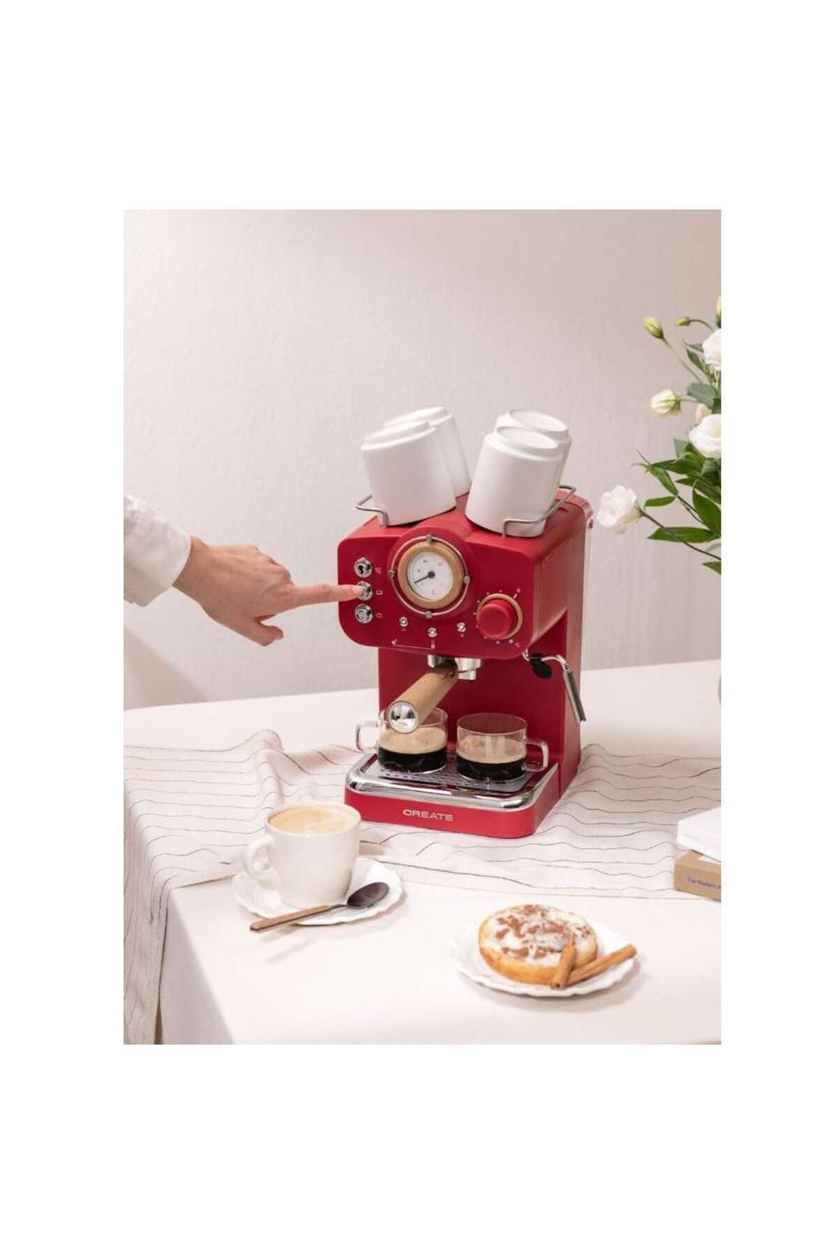 Create-Retro manual espresso machine, CREATE, Thera Retro, red 4