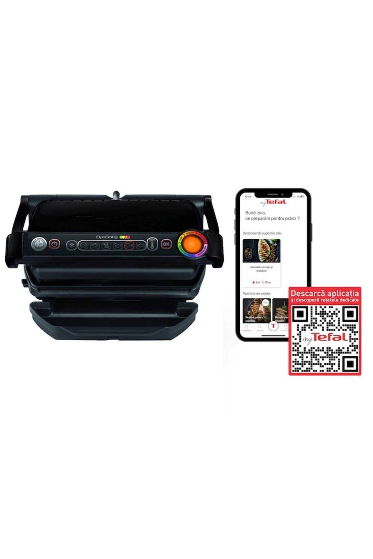 TEFAL-Grătar electric OptiGrill+ GC712834, 2000 W, 6 programe automate, indicator de gătire, automat 3