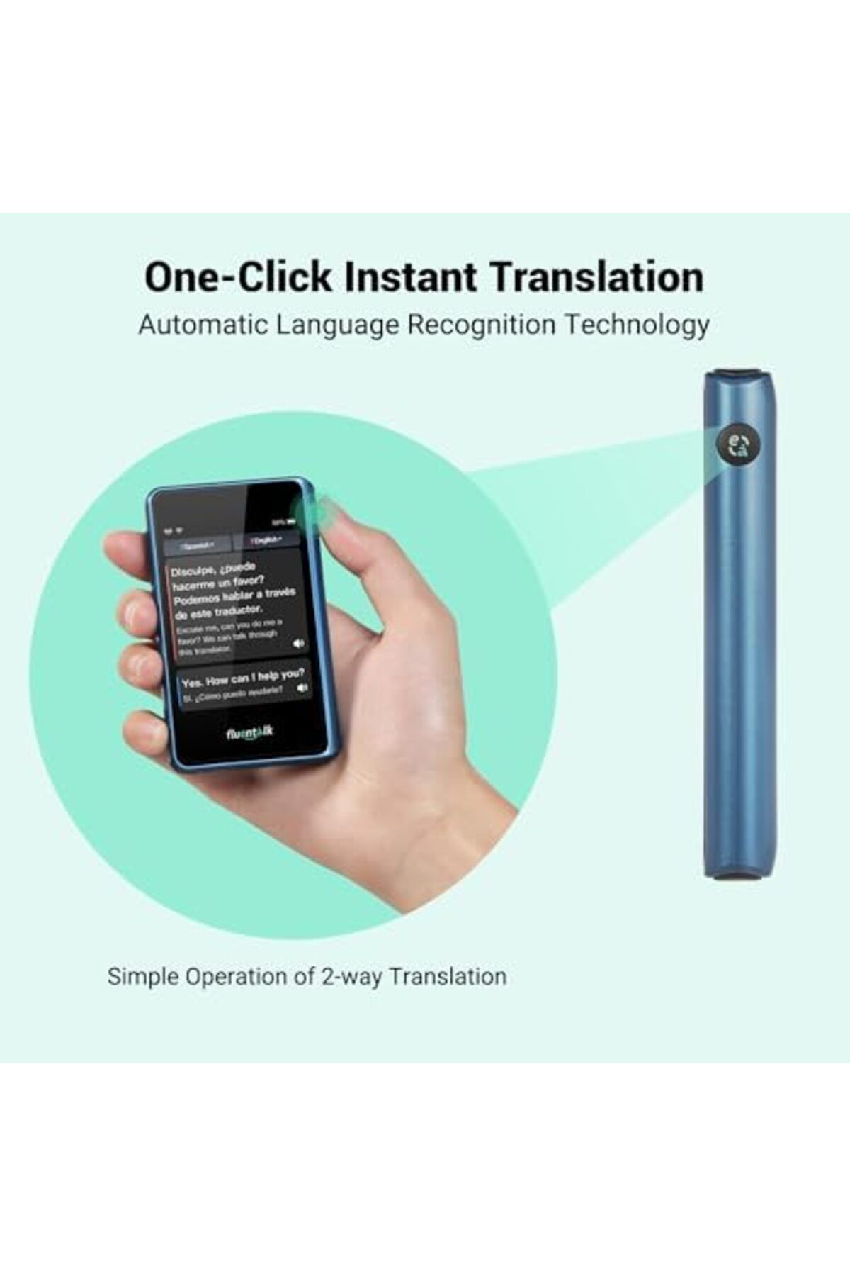 Fluentalk-جهاز الترجمة الفورية Timekettle T1 Mini مع بيانات عالمية لمدة عام واحد (أزرق) 2