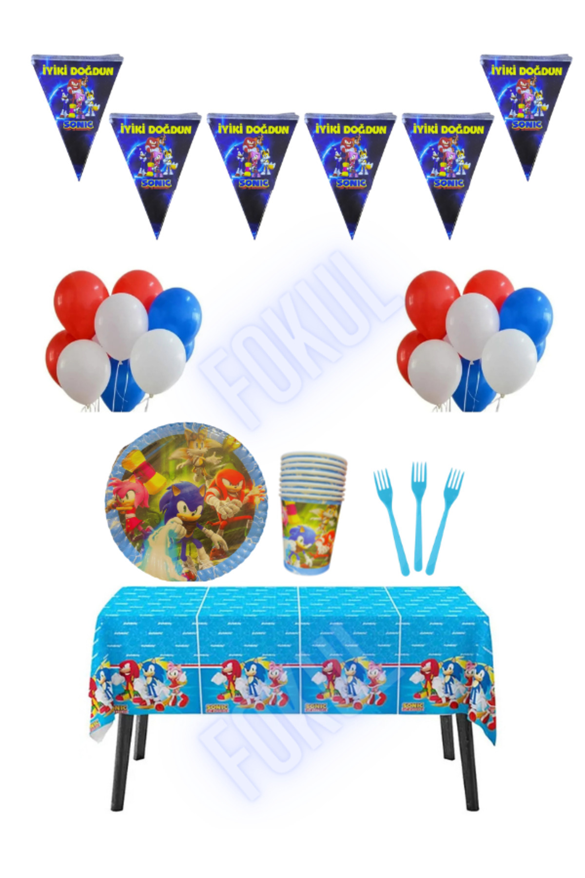FOKUL Sonic 16 Kişilik Doğum Günü Parti Konsepti Seti Süper Sonic Süper Sonic Boom Doğum Günü Seti
