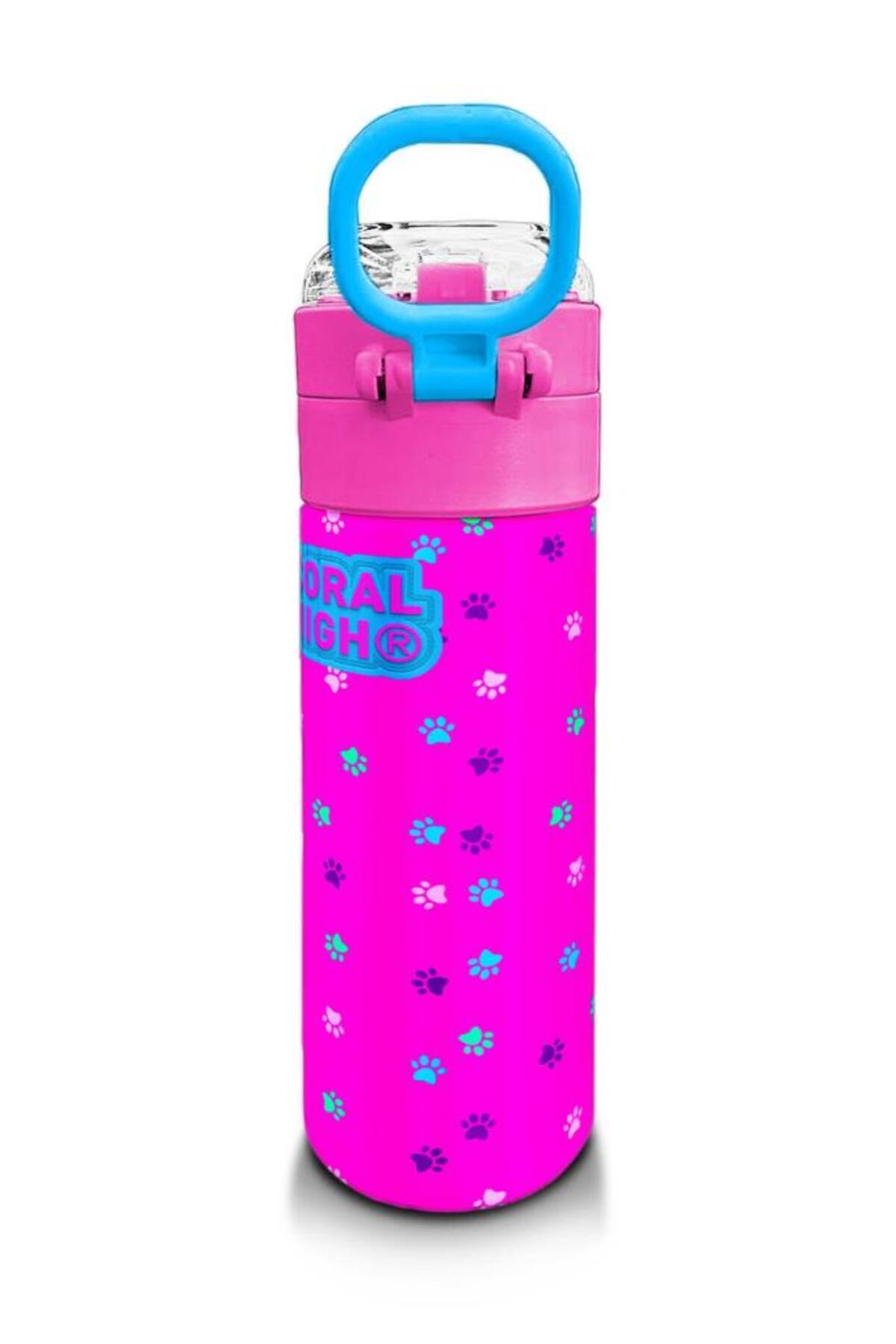 Kids Mor Pembe Kedi Desenli Pipetli ve Direkt İçim Çelik Termos 500 ml 31800