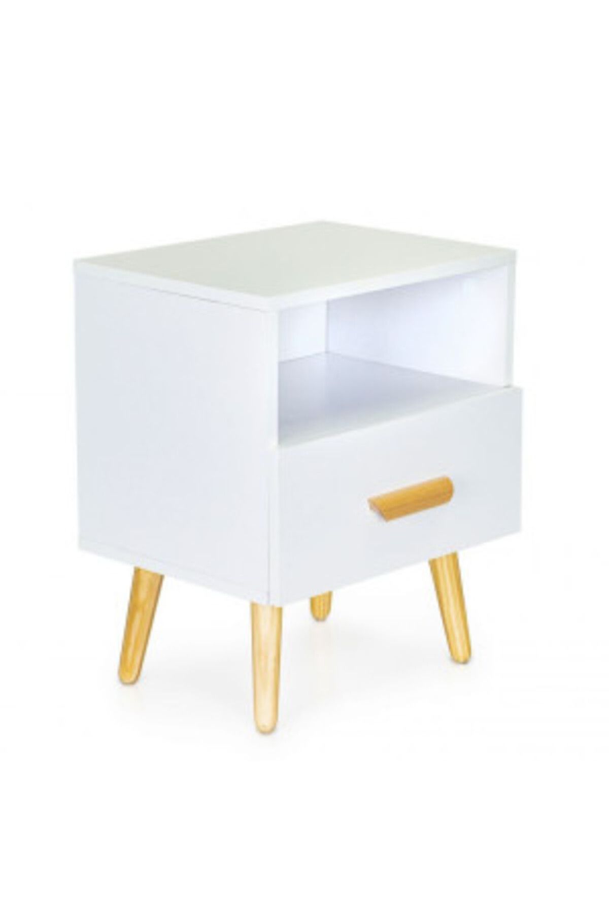 Modern home-Bedside table with drawer and storage compartment, 49 x 30 x 40 cm, Modern Home, white 4