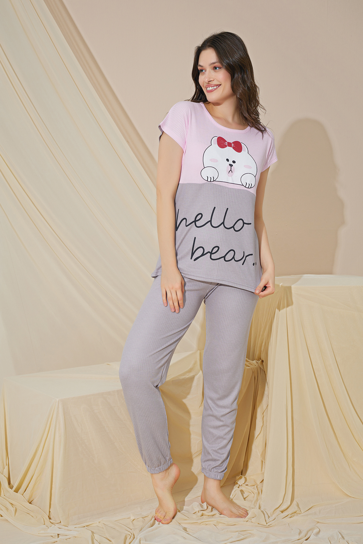 rindahomewear Women's Low-Waisted Pajama Set with Short-Sleeve Pockets