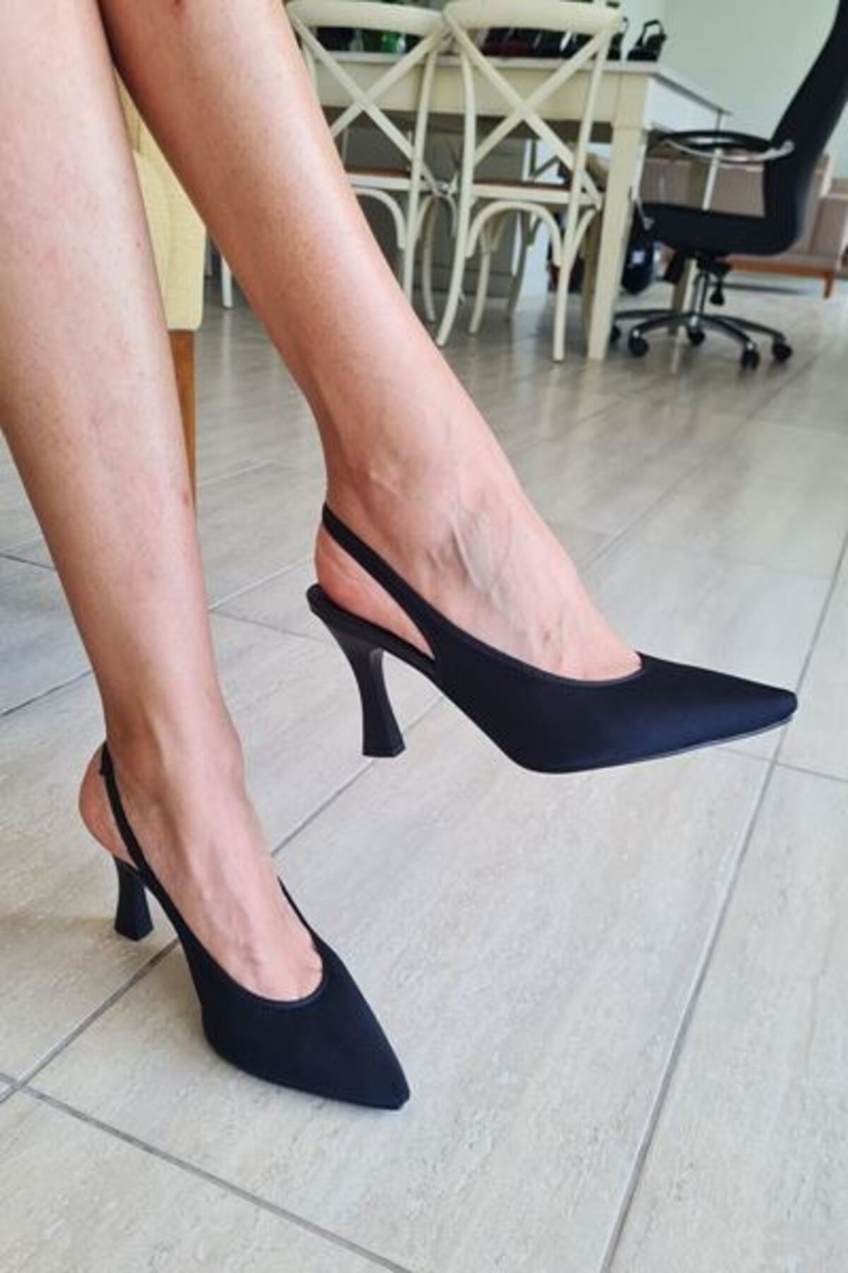 Gökhan Talay Texass Kadın Siyah Mat Saten Orta Topuklu (8 cm) Topuklu Ayakkabı