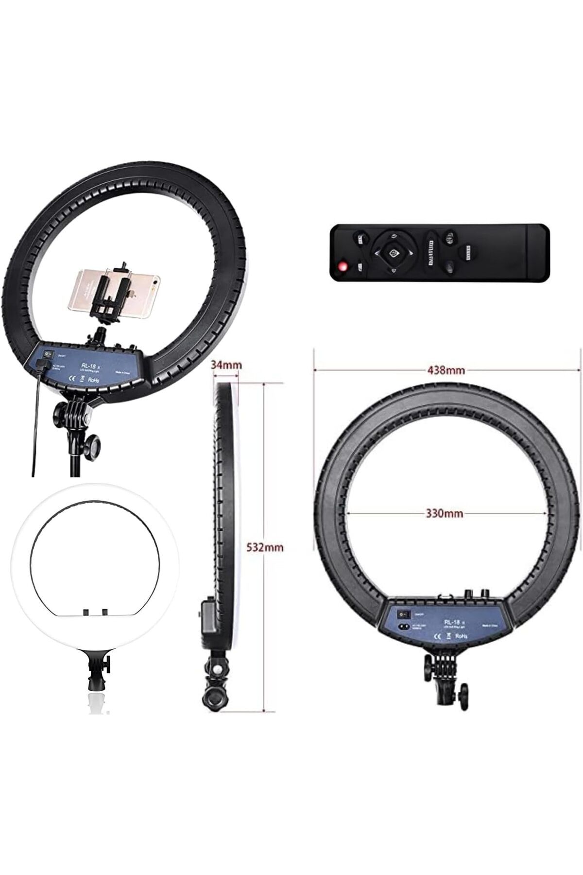 SUKILO-18" Soft Ring LED Light with Remote, 3 Phone Holders, 2700K-6500K Color Temp, USB Charging, S 3