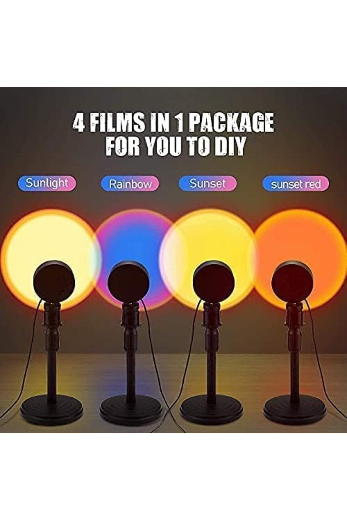 SUKILO-Modern Sunset Projection Lamp, 4 Color Modes, LED Table Lamp with Glass Base, 21x9x11 cm 3