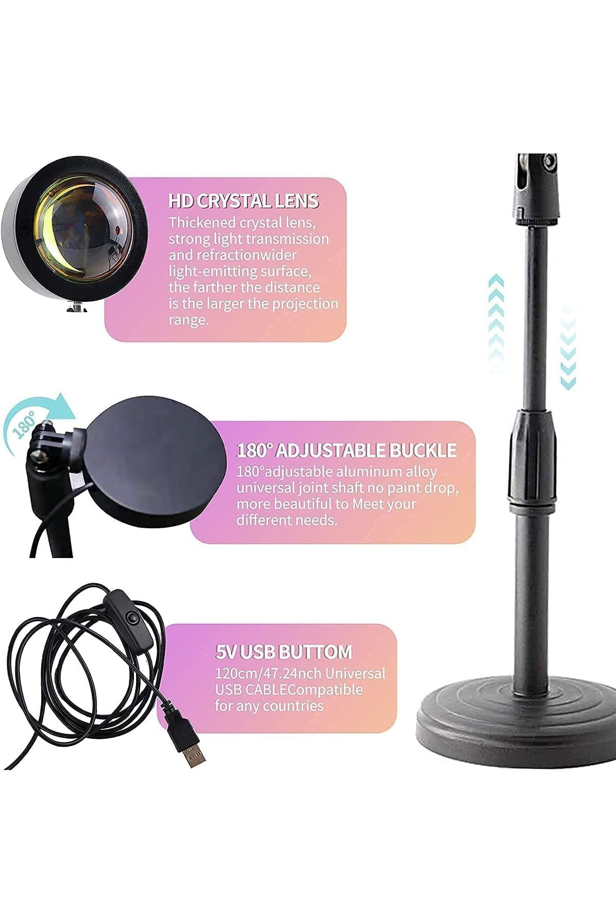 SUKILO-Modern Sunset Projection Lamp, 4 Color Modes, LED Table Lamp with Glass Base, 21x9x11 cm 8