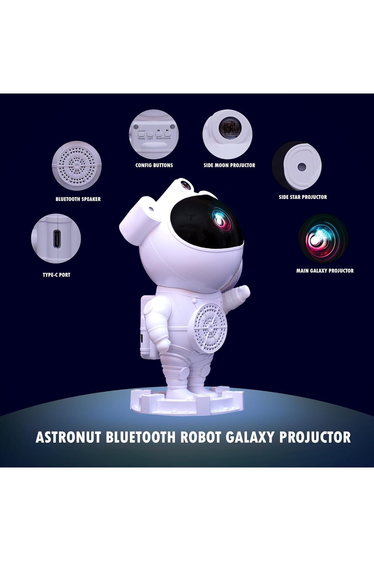 SUKILO-Galaxy Astronaut Star Projector with Bluetooth Speaker, Remote Control, 360° Adjustable Head 7
