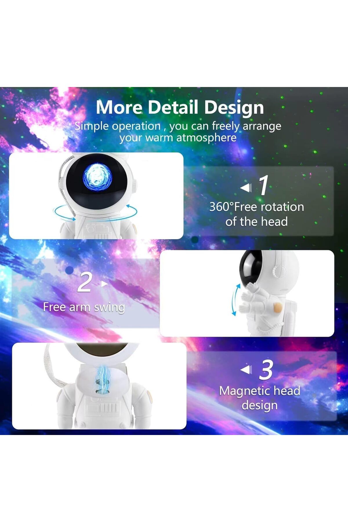 SUKILO-Astronaut Light Projector with Remote & Timer, LED Galaxy Star Night Lamp with 8 Nebula Effec 7