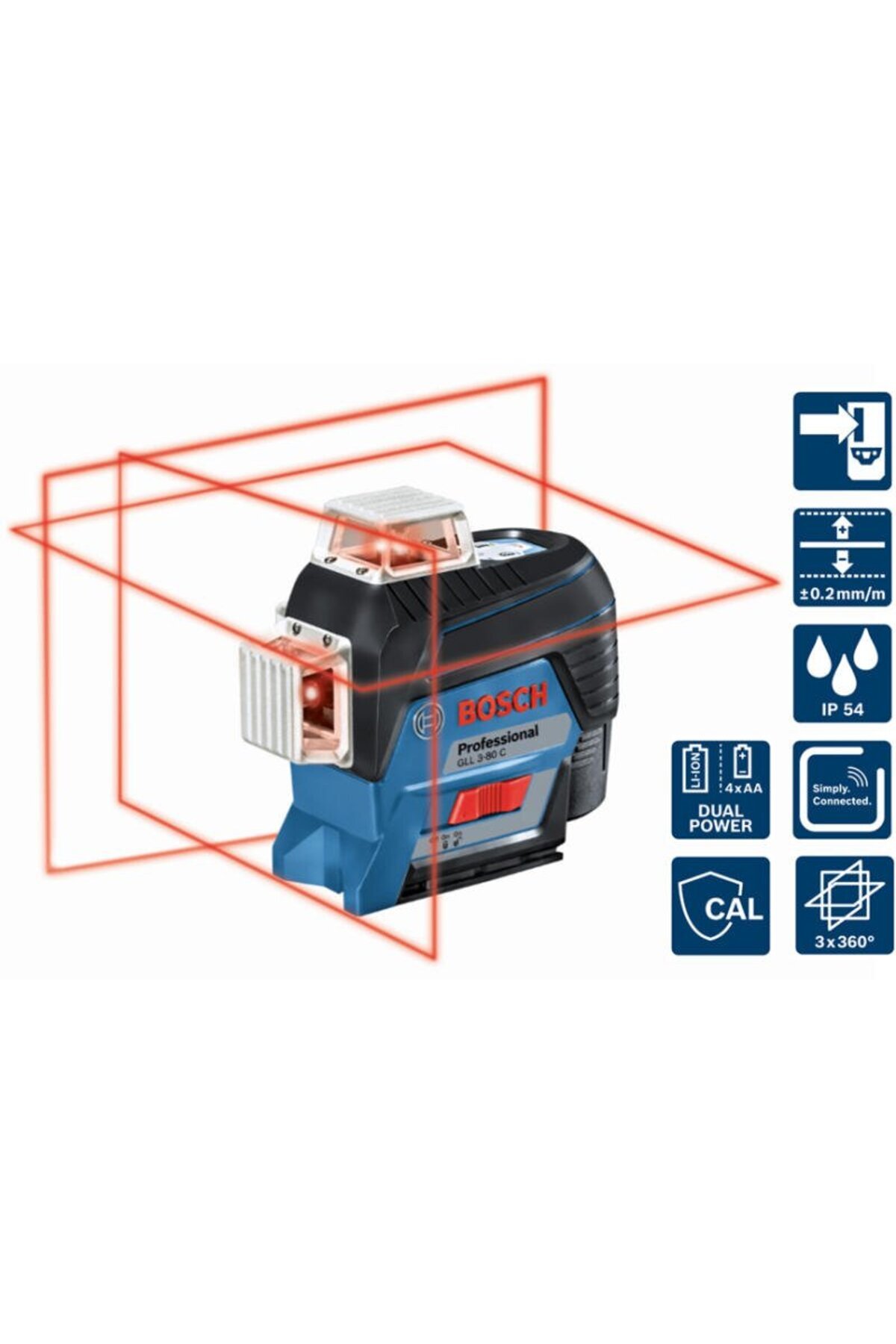 Bosch-Laser level with lines GLL3-80 C, 30m, receiver 120m, accuracy 0.2mm/m 1