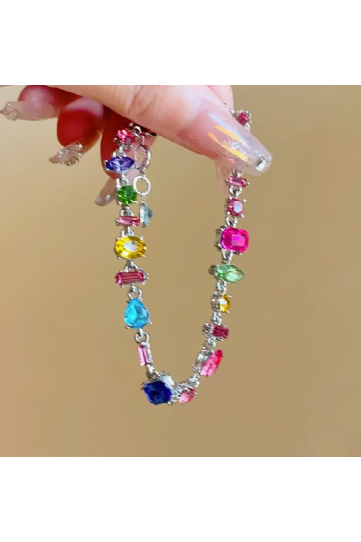 Ervalina Gema Kolye Ve Bileklik Seti Zirkon Renkli Taşlı Kolye Ve Bileklik