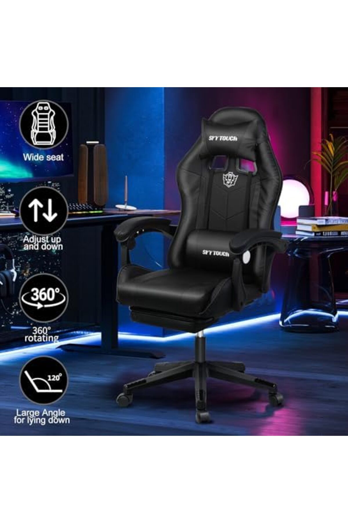 SKY TOUCH-SKY-TOUCH Computer Gaming Chair, Adjustable Height Desk Chair with Rest Foot Rest, Ergonomic Leather 8