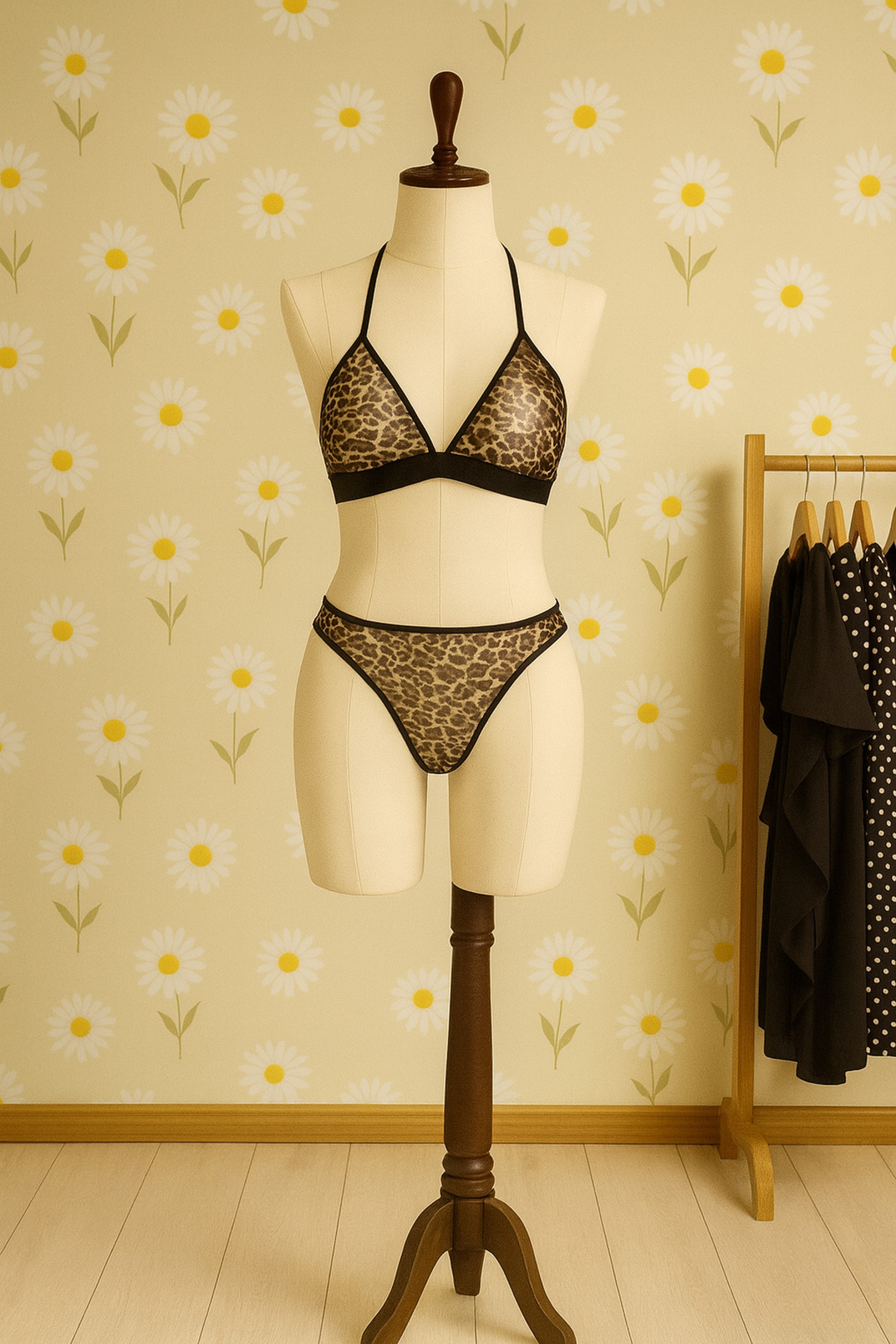 Oprah Kadın Leopar Desenli Esnek Tül Seksi Gecelik İç Çamaşırı Takımı