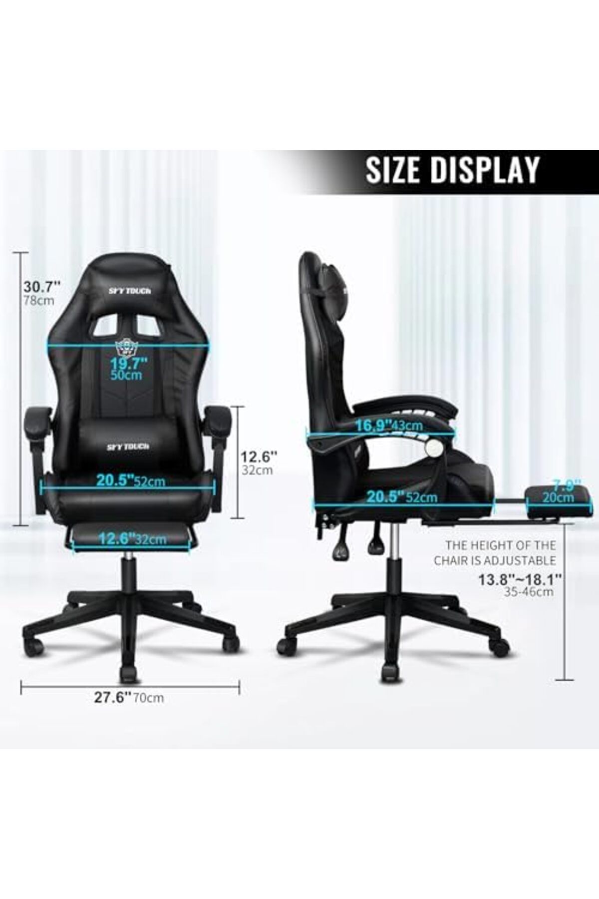 SKY TOUCH-SKY-TOUCH Computer Gaming Chair, Adjustable Height Desk Chair with Rest Foot Rest, Ergonomic Leather 6