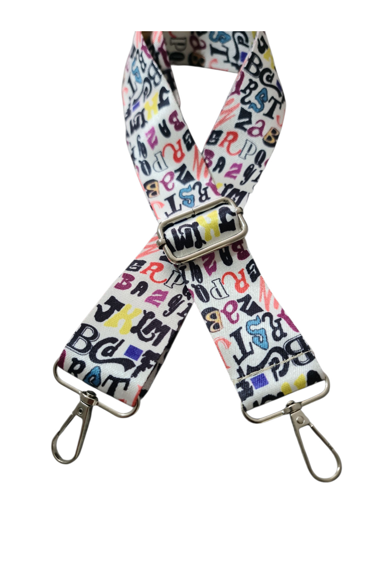 Polyester Column Adjustable Bag and Phone Strap 120cm GRAFFITI LETTER with Silver Metal Accessory