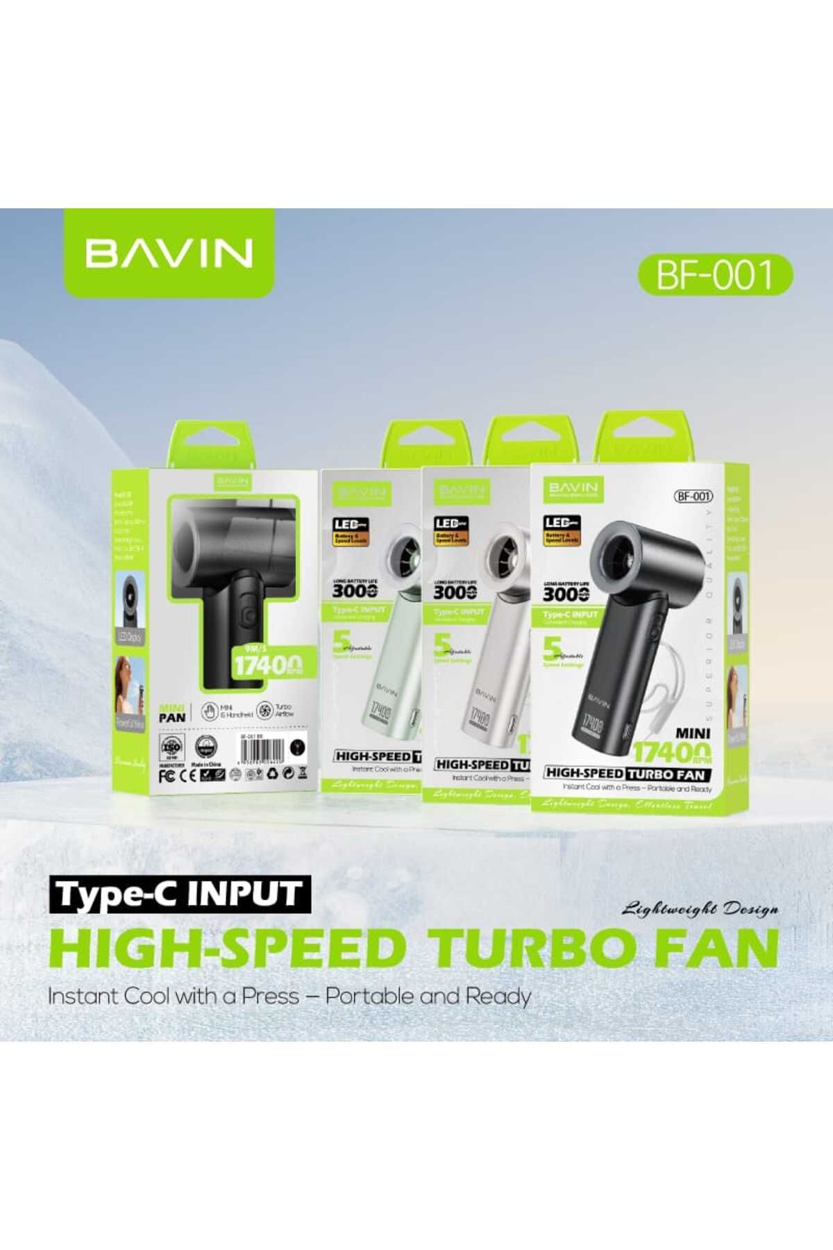 Bavin-BF-001 Portable Mini Rechargeable Turbo Jet Fan with Up to 5 Strong Wind Speeds and LED Display 6