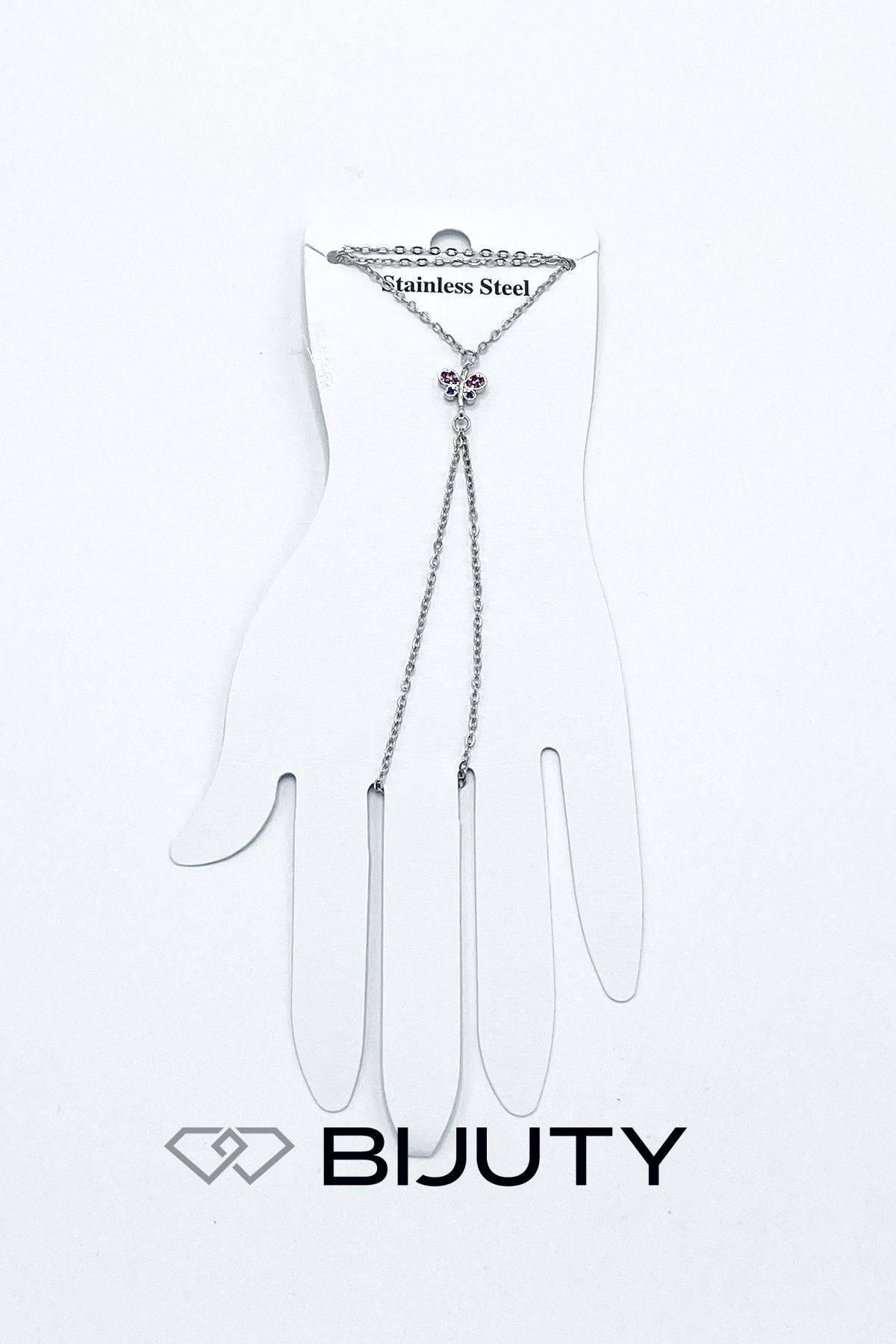 Bijuty-Row Stone Model and Butterfly Model Steel Şahmeran Gold and Silver Color Set of 4 2
