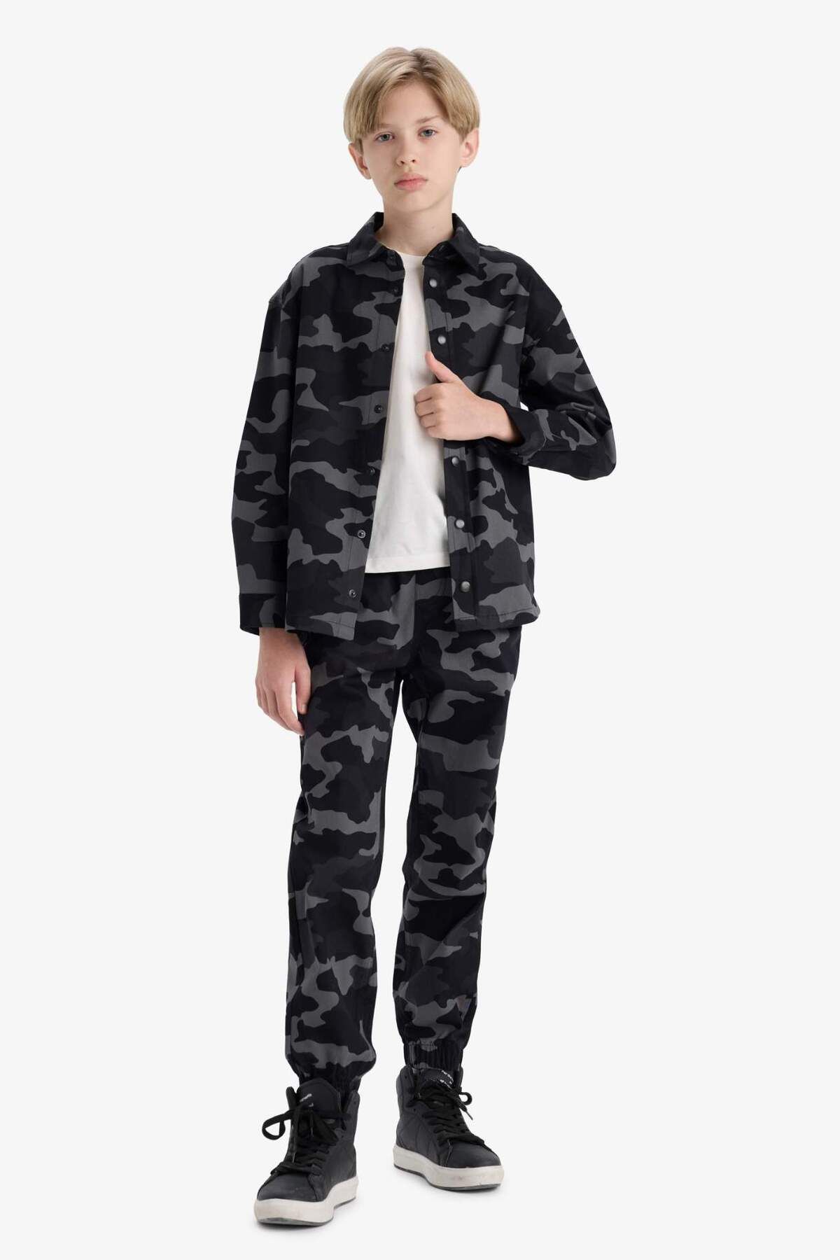 DeFacto-Boy's Jogger Fit Camouflage Patterned Gabardine Trousers F1175A825Au 2