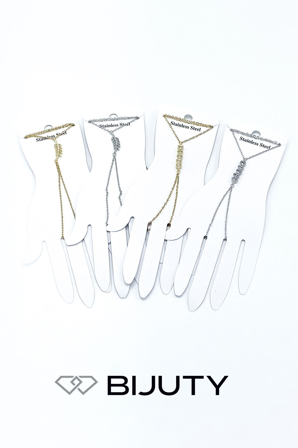 Bijuty-Row Stone Model and Olive Branch Model Steel Shahmeran Gold and Silver Color Set of 4 1
