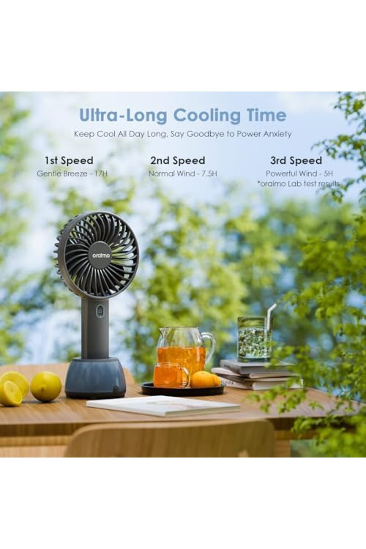 oraimo-Portable Fan 2-in-1 with Mood Light, 17H Max Battery Life, Handheld Fan & Desk Fan 3-Speed Co 6