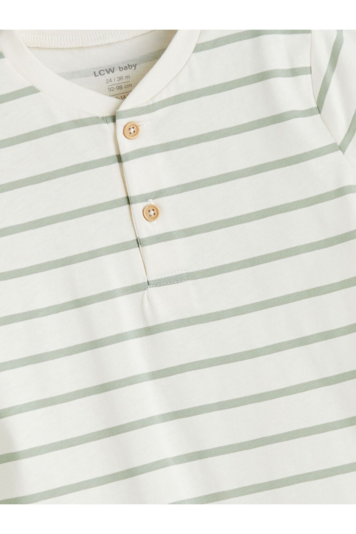 LC Waikiki-Sparkling Selections from Shining Store |   Ecru V-Neck Striped Baby Boy Jumpsuit 2