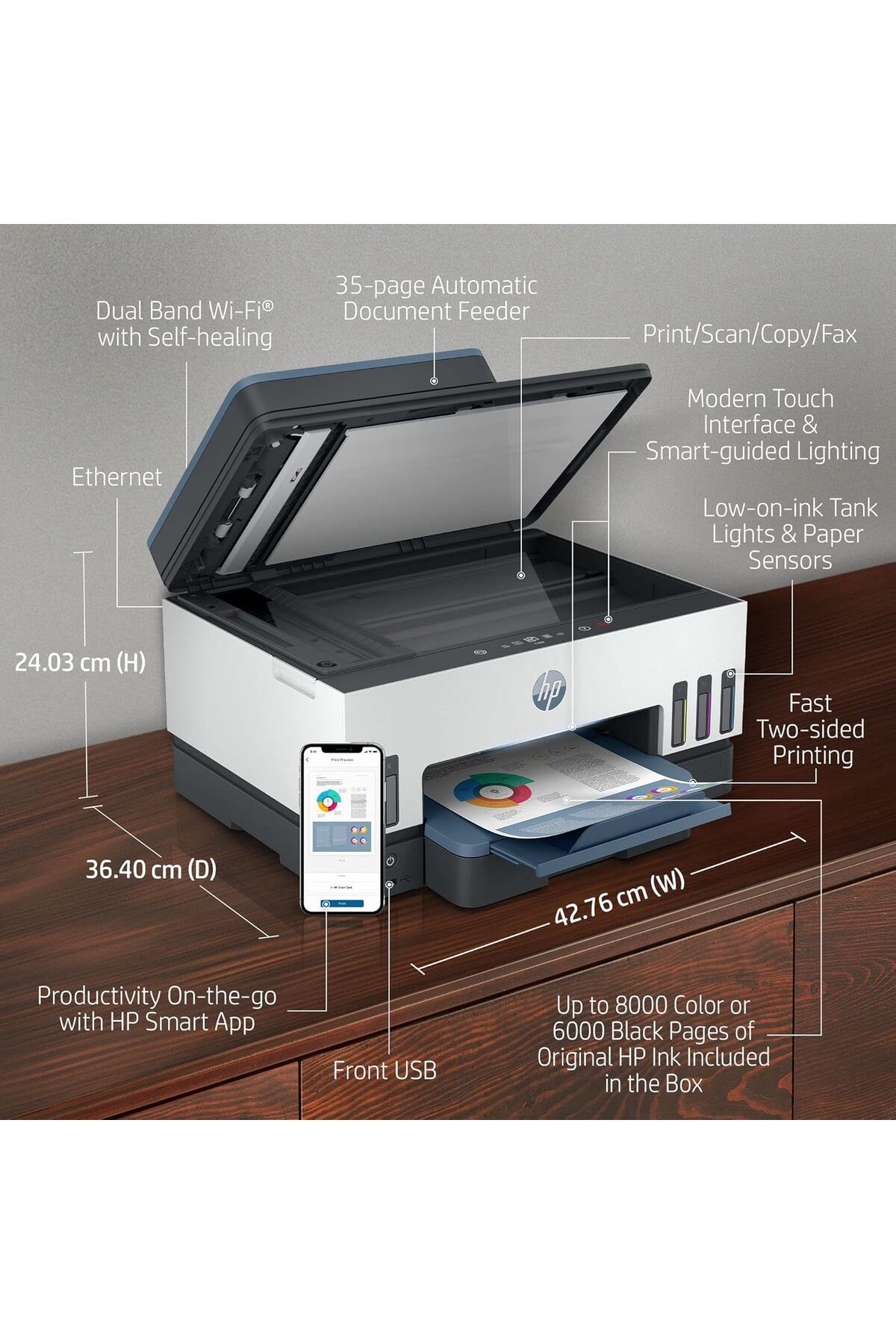 HP-Smart Tank 795 All-in-One Printer, Wireless, Print, Scan, Copy, Fax, Auto Duplex Printing, Docume 6