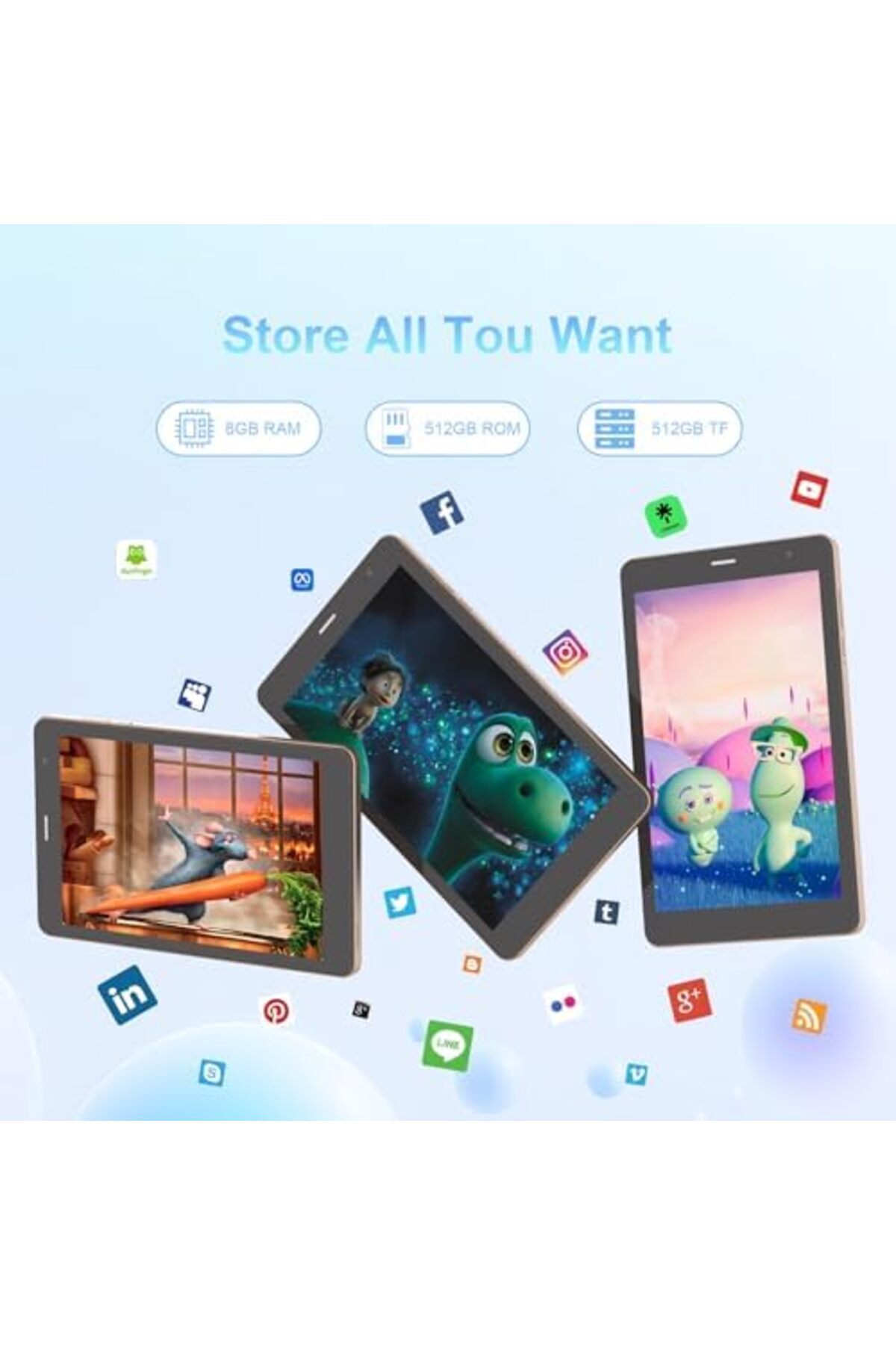 CIDEA-C idea 8 inch Tablet, Android 15.0 Tablet Octa-Core Processor, 8GB RAM, 512GB ROM with 5G LTE SIM, 1 8