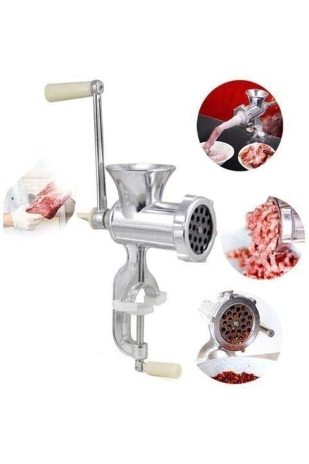 فرامة لحم يدوية من سبائك الألومنيوم – مفرمة لحم متعددة الوظائف لصنع البرجر والنقانق – مقاس 10