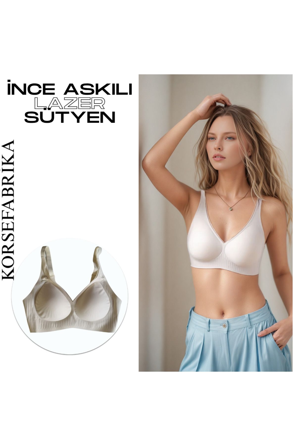korsefabrika trend mood store-Thin Straps Laser Cut Pads - Invisible - No Trace - No Balens Collecting Push up Seamless Bra 3
