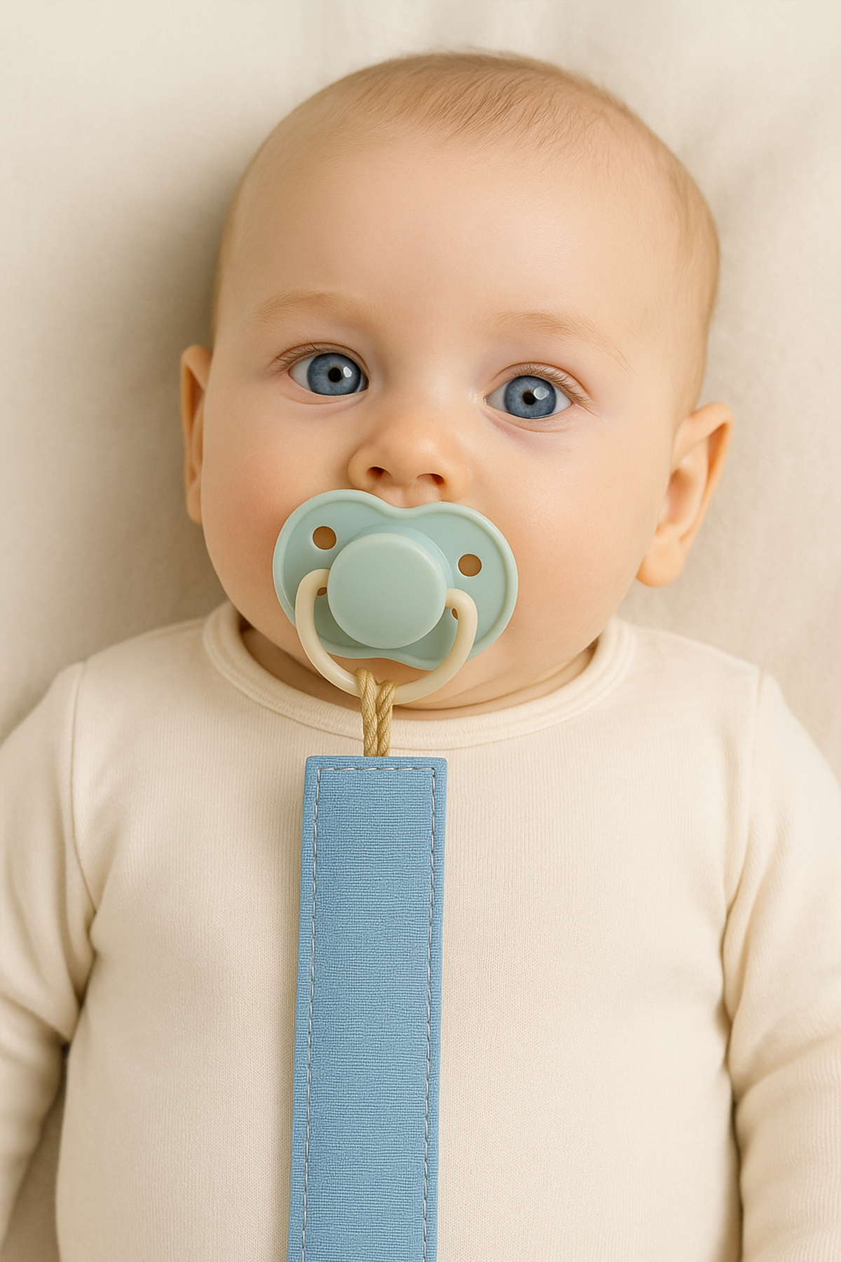 Baby Cais Collection Organik Pamuk Emzik Zinciri - Emzik Askısı - Bebek Hediyesi Set10 Cappuccino - Haki - Mavi fotoğrafı 3 (önizleme)
