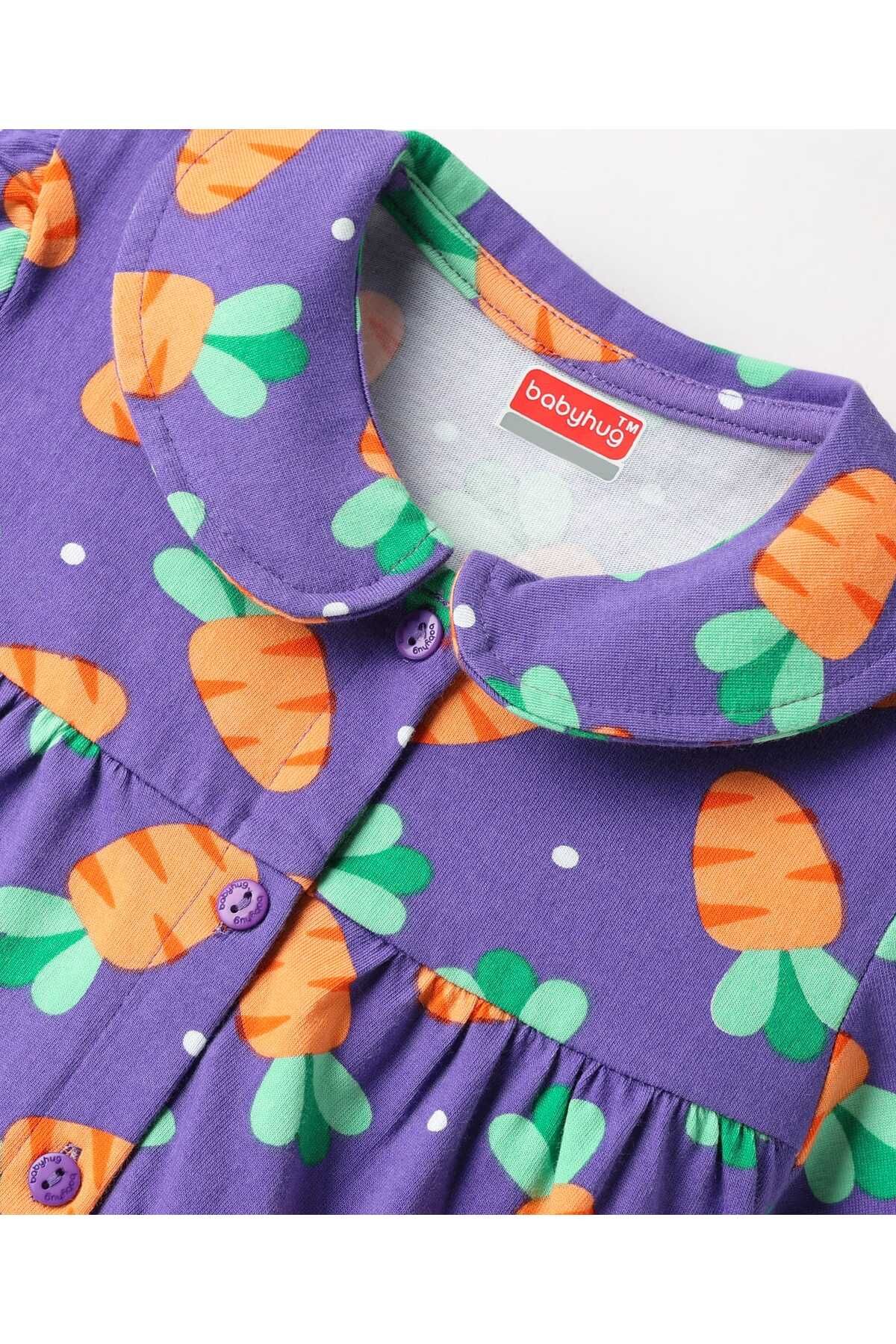 Babyhug-Cotton Knit Half Sleeves Front Open Top and Pajama Set with Carrot Print - Violet 6