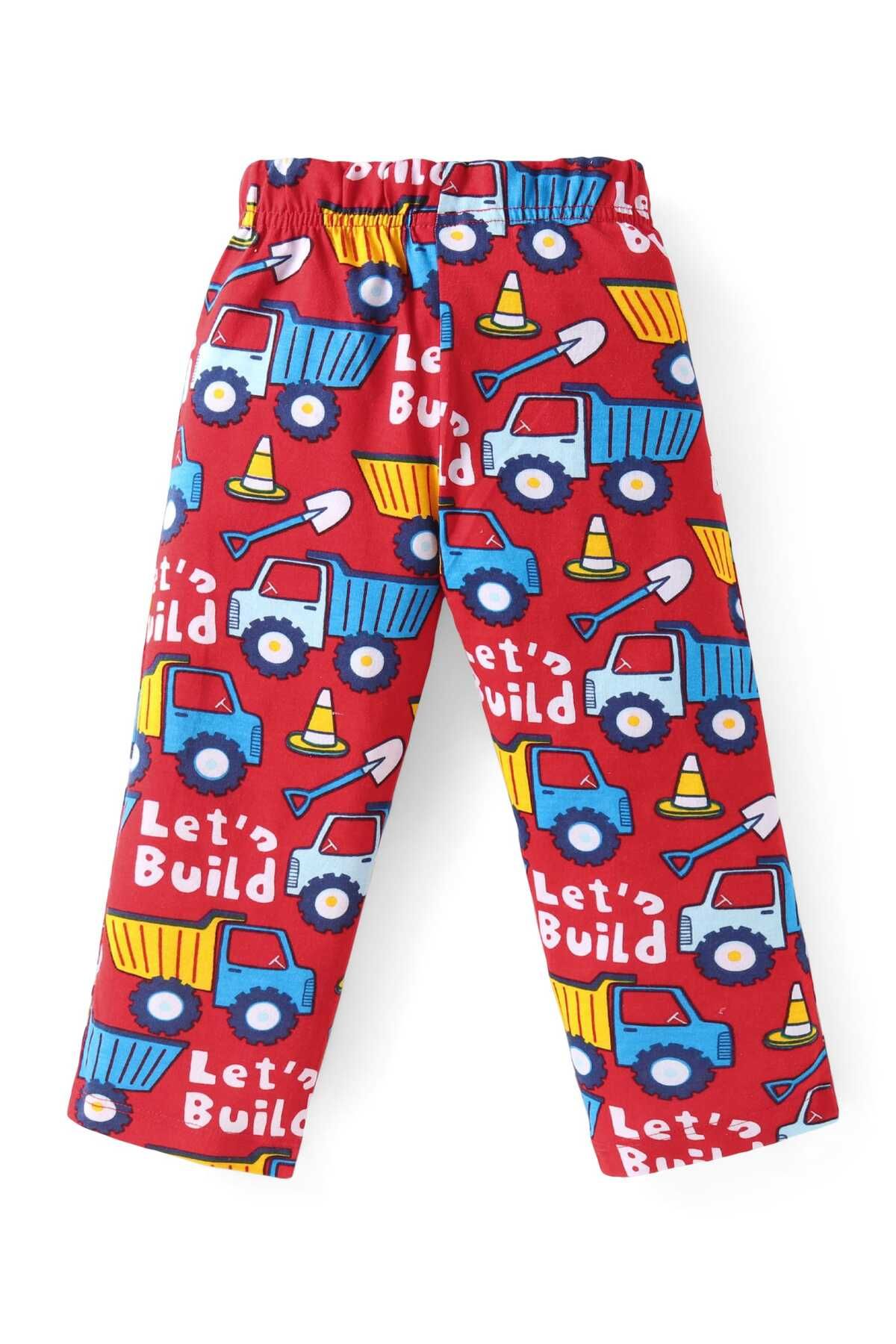 Babyhug-Pyjama Set with Construction Vehicle Print - Red 5