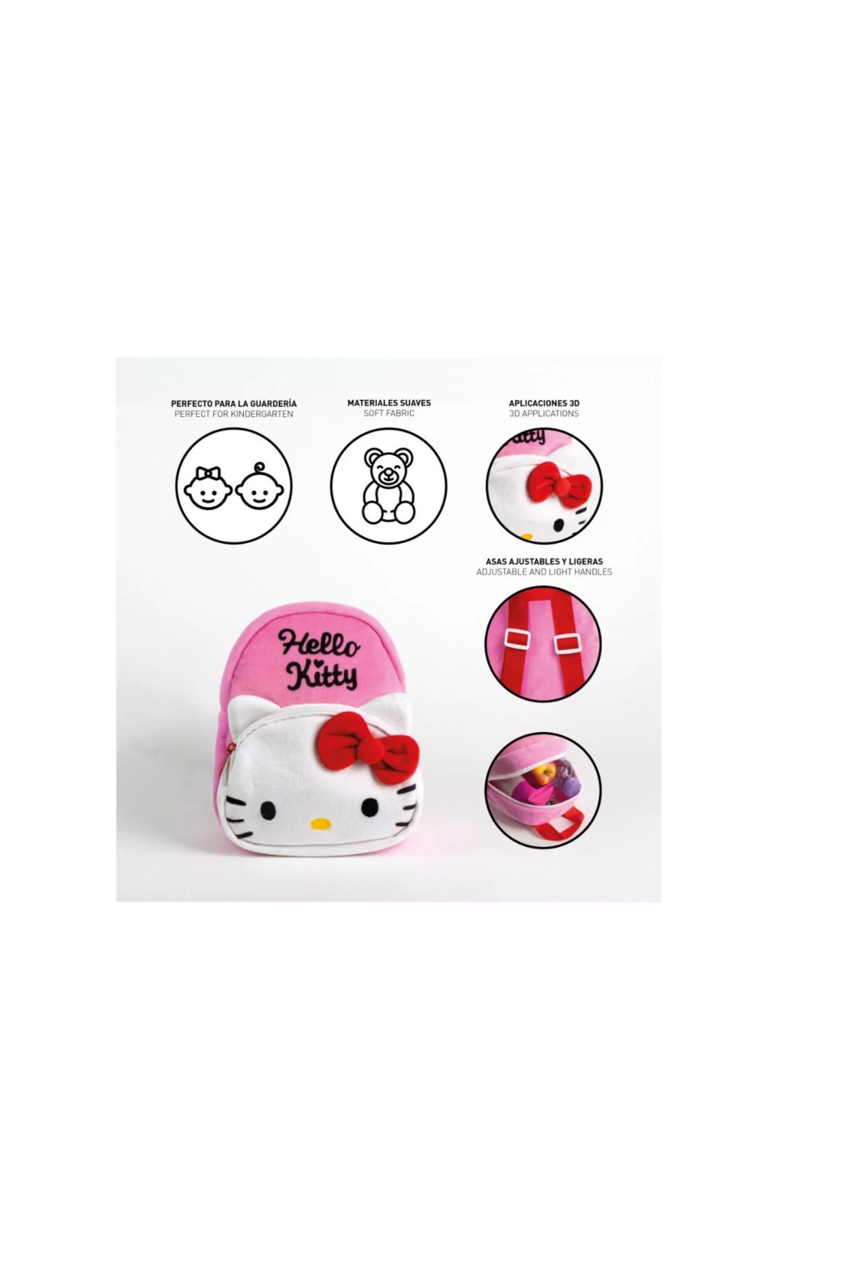 Hello Kitty-Kids Plush Backpack – Hello Kitty Model, 22x18x8 cm – Polyester, With Zipper 3