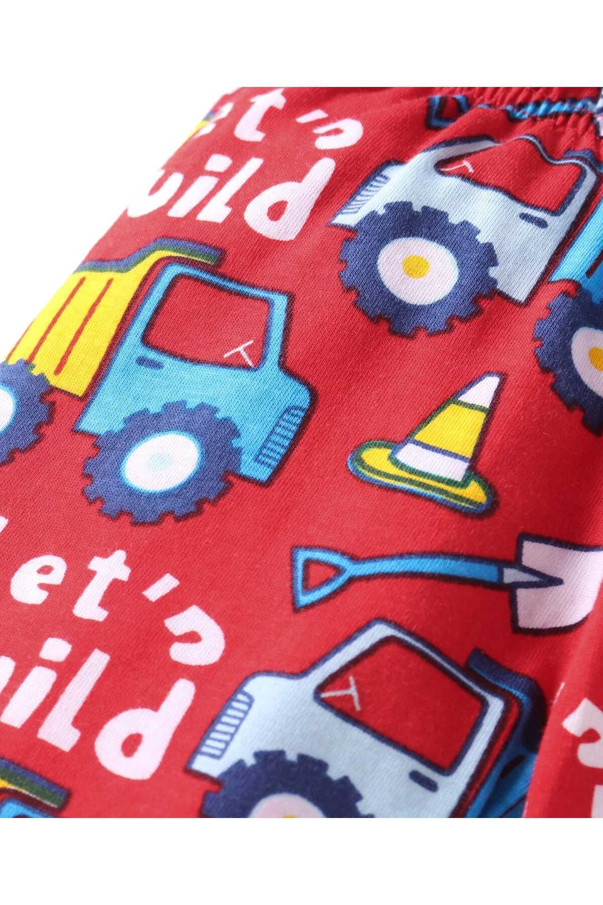 Babyhug-Pyjama Set with Construction Vehicle Print - Red 7