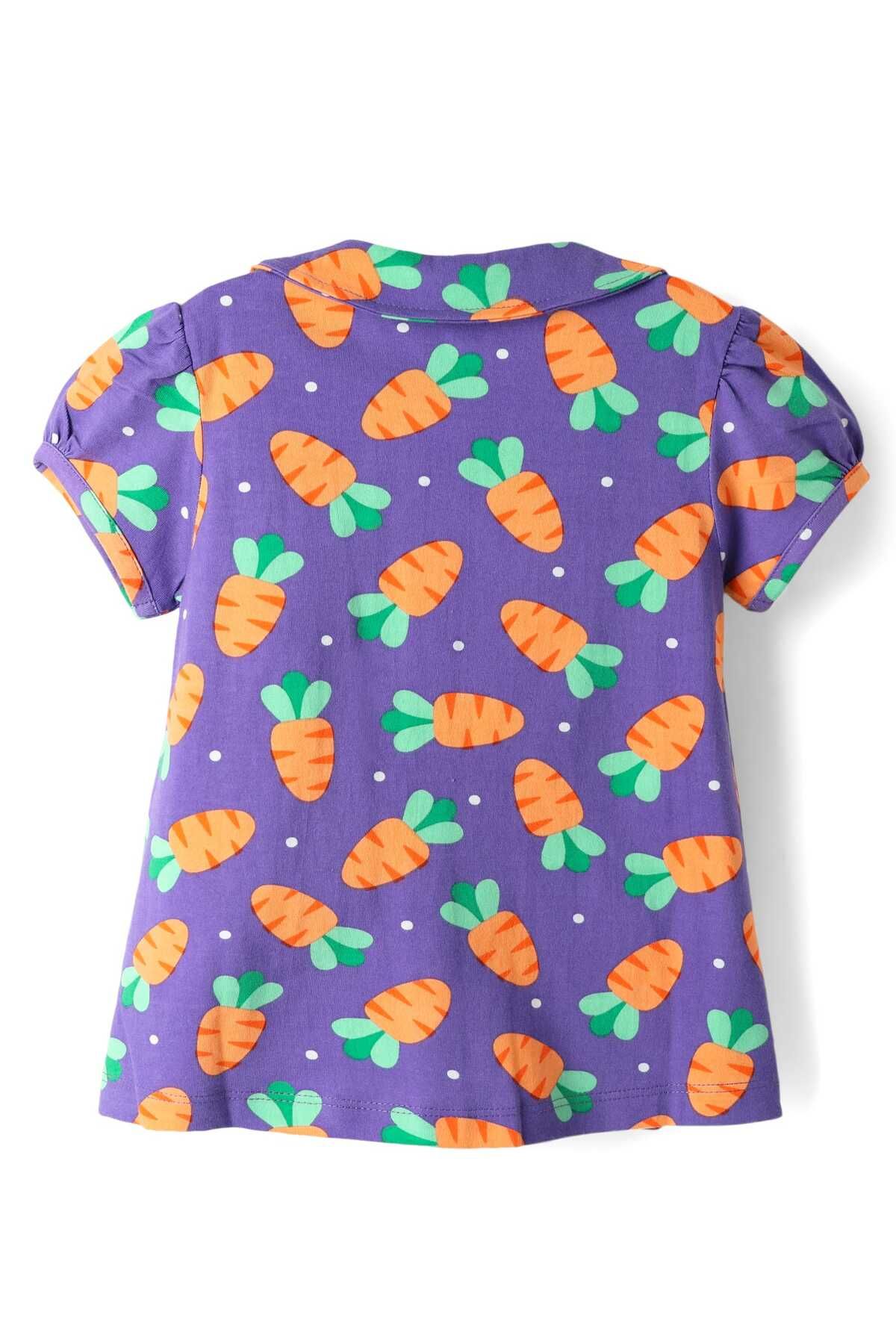 Babyhug-Cotton Knit Half Sleeves Front Open Top and Pajama Set with Carrot Print - Violet 3