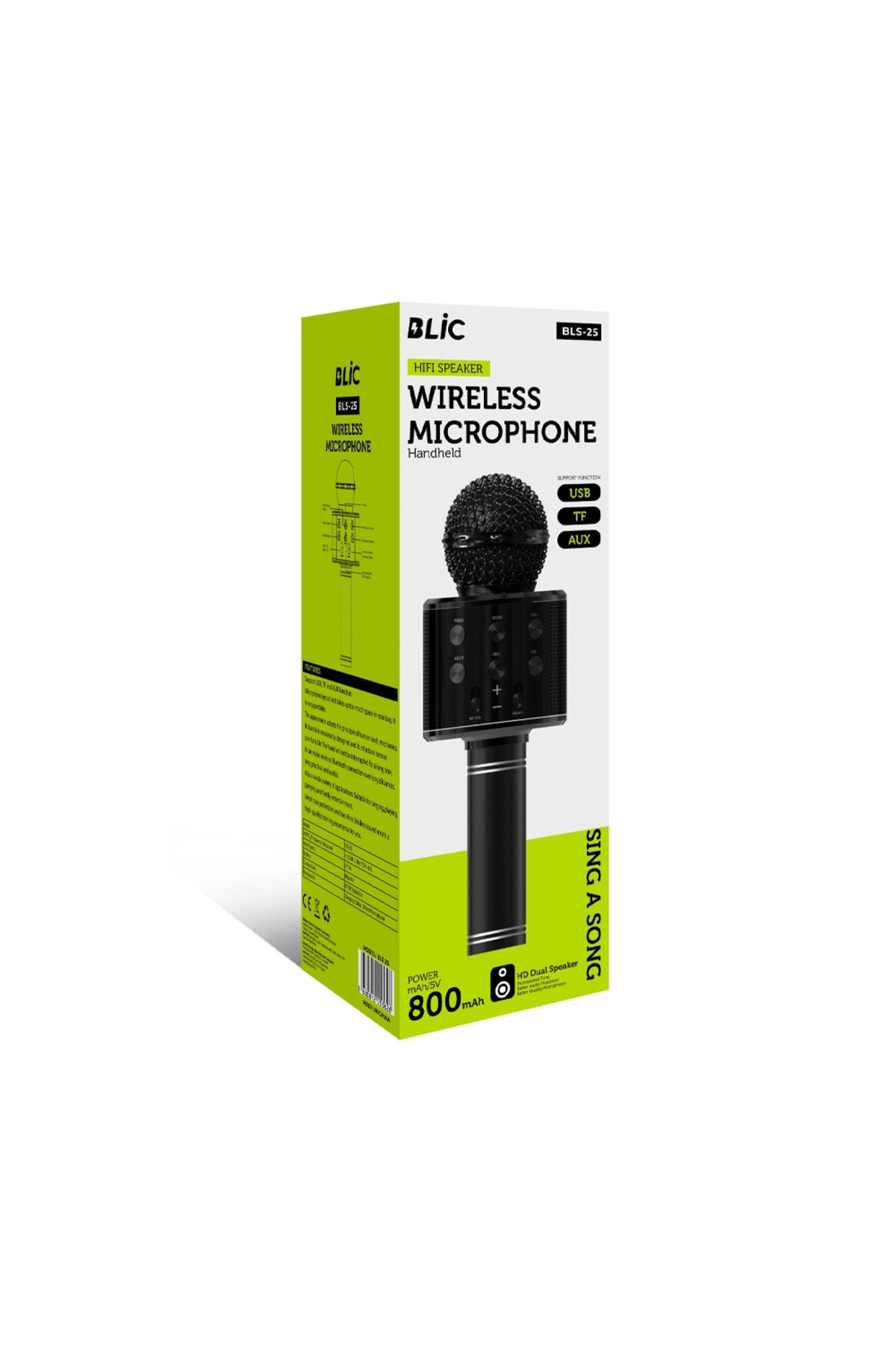 BLS-25 800MAH, TF/USB/AUX Girişli , Taşınabilir Bluetooth Mikrofon