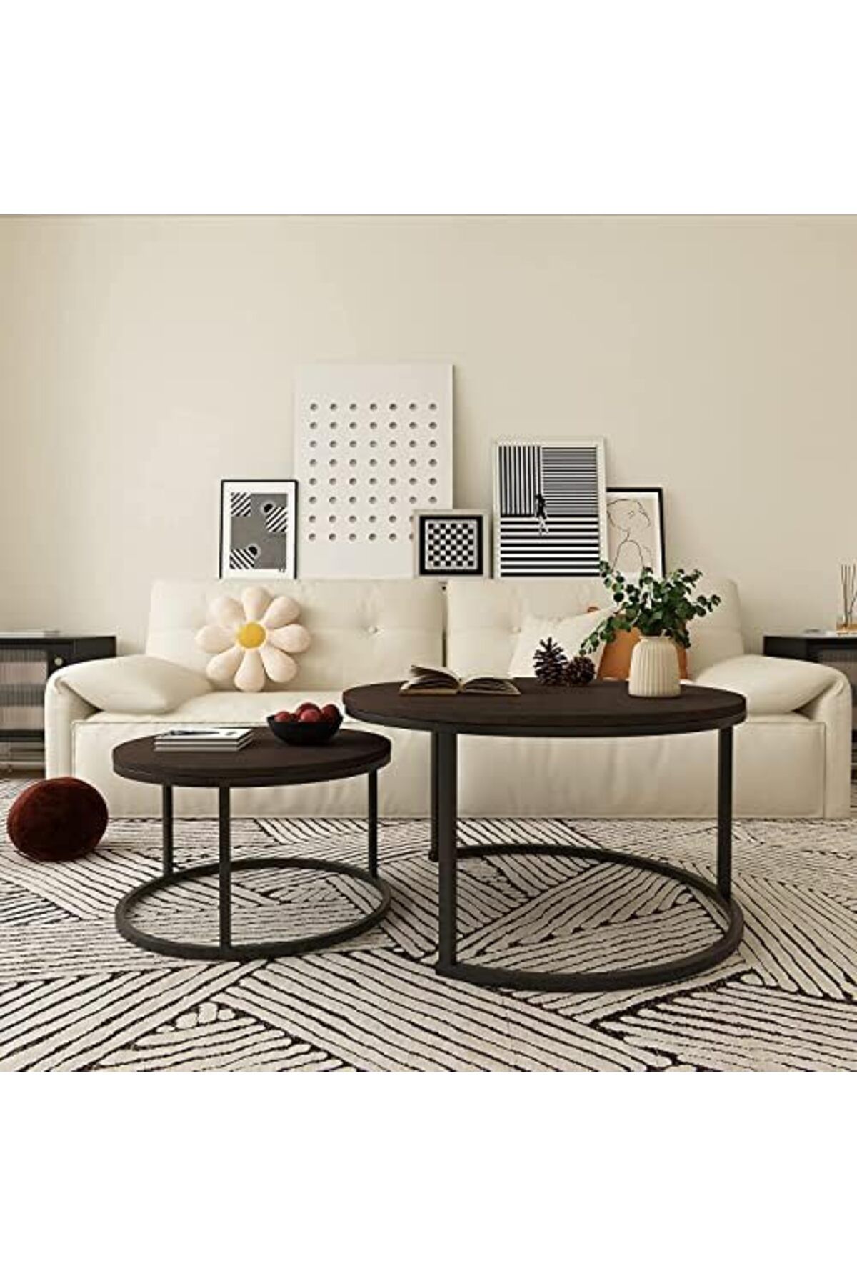 SKY TOUCH-SKY-TOUCH Set of 2 Round Coffee Tables Living Room｜End Table｜Stacking Side Tables with Solid Woo 7