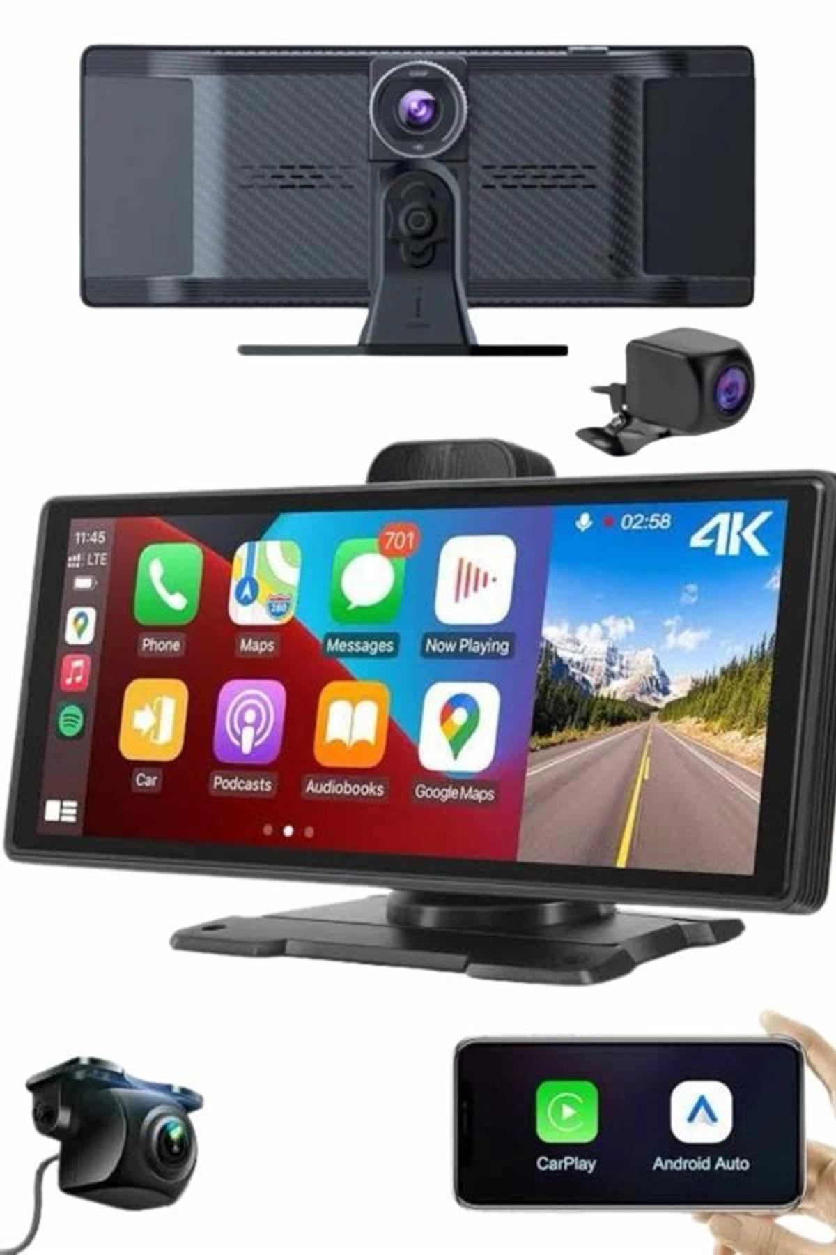 balal Android ve İOS Uyumlu Ön Arka Çift Kameralı Araç Ekranı Dokunmatik CarPlay