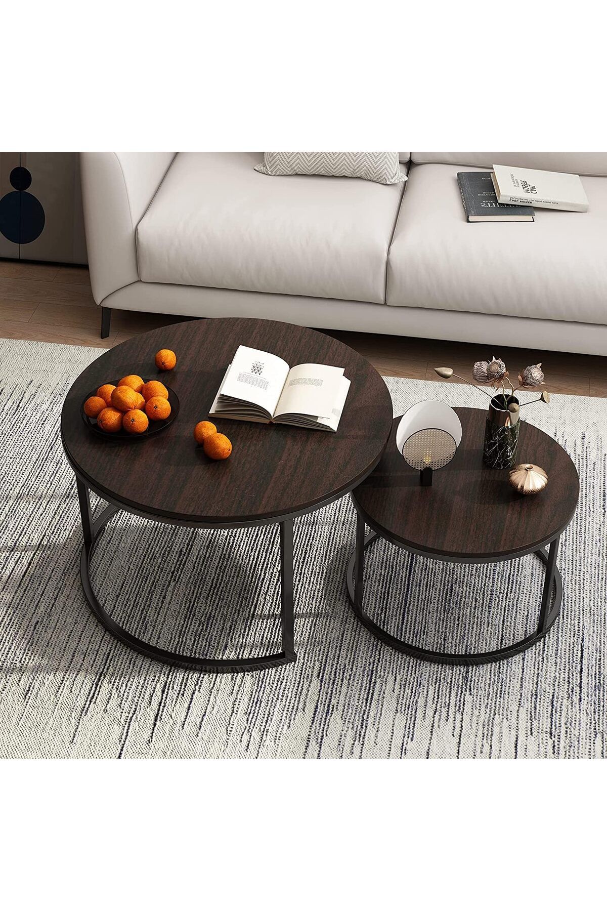 SKY TOUCH-SKY-TOUCH Set of 2 Round Coffee Tables Living Room｜End Table｜Stacking Side Tables with Solid Woo 8