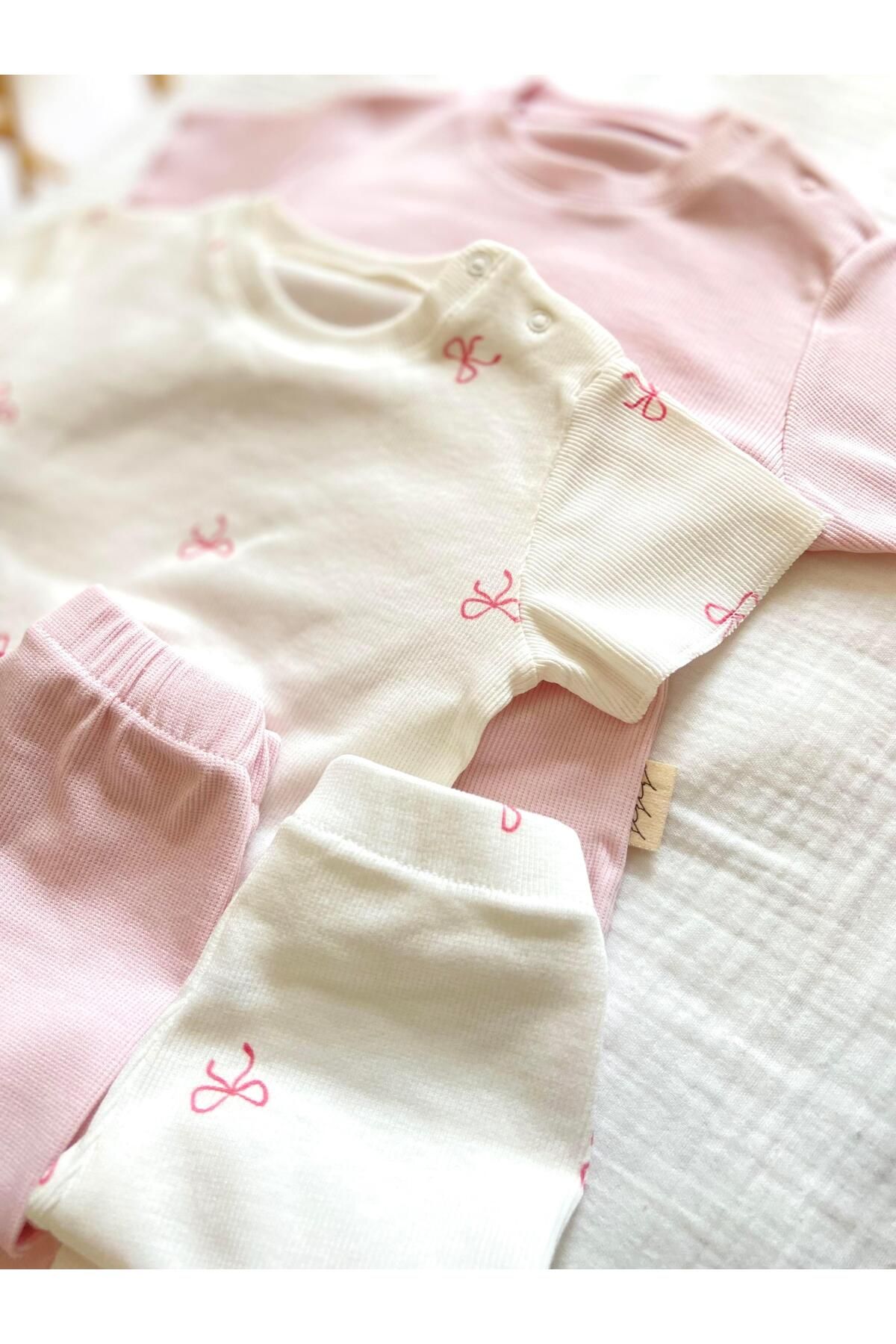 Zezig-Bow Pattern and Pink Color 2 Pieces Camisole Bottom-Top Set 100% Cotton 3