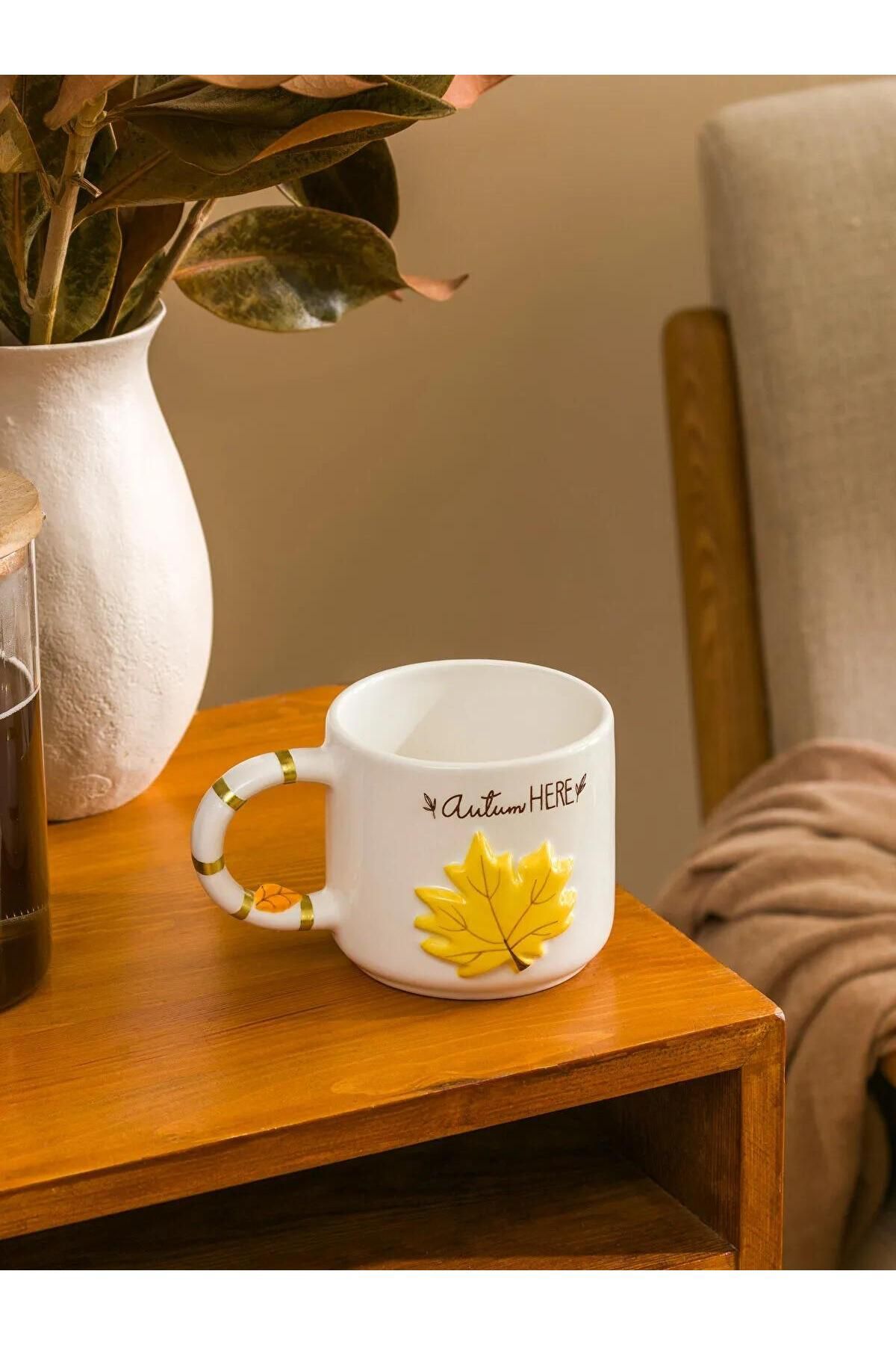 LC Waikiki-Lcw Home Mixed Leaf Printed Ceramic Mug 450 ml (W5) 1